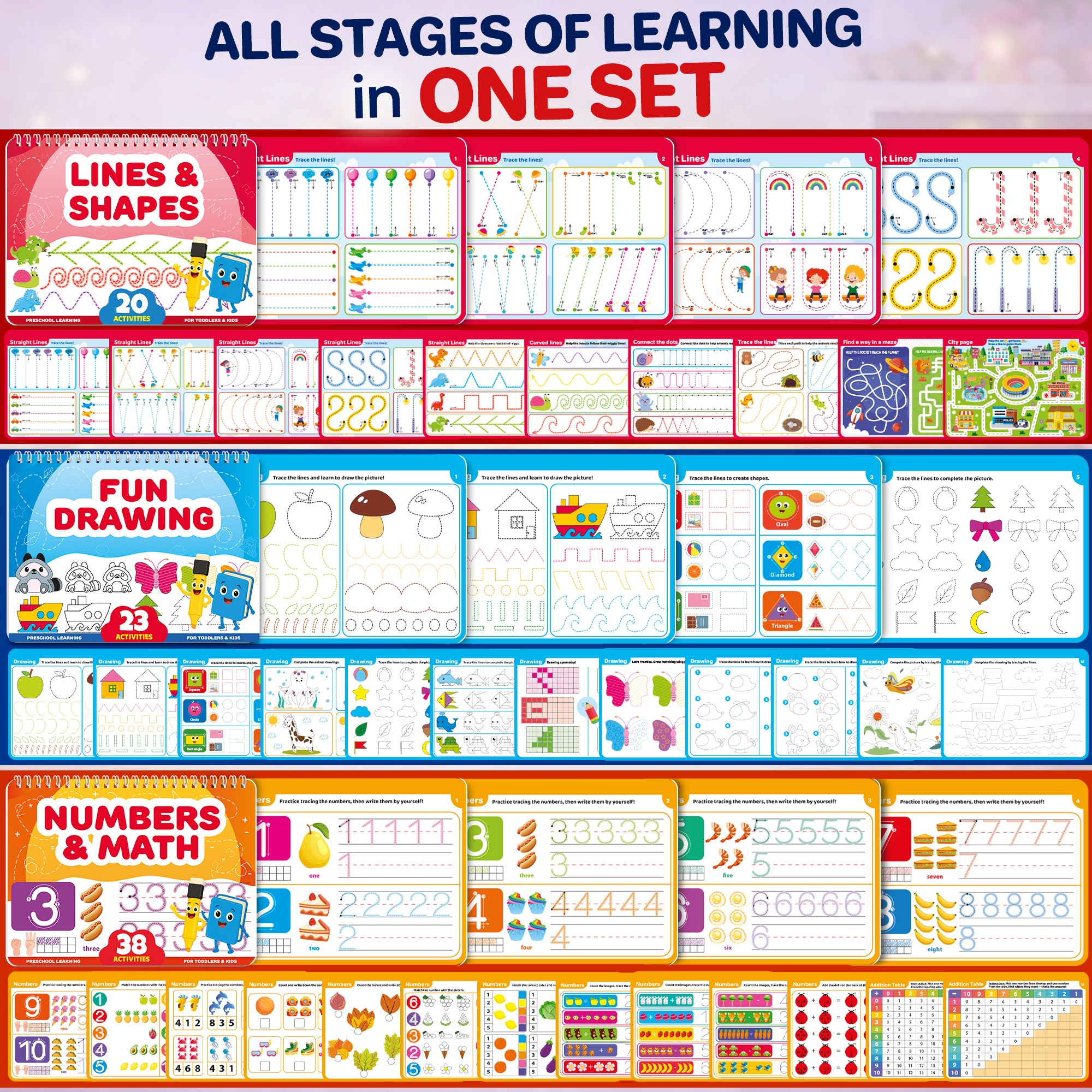 5 Set Tracing Books for Kids - Writing Practice Kit with Markers