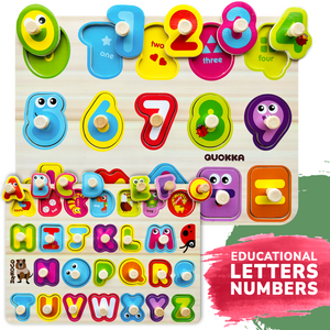QUOKKA Wooden Puzzles for Toddlers 1-3 Alphabet, Numbers and Animals