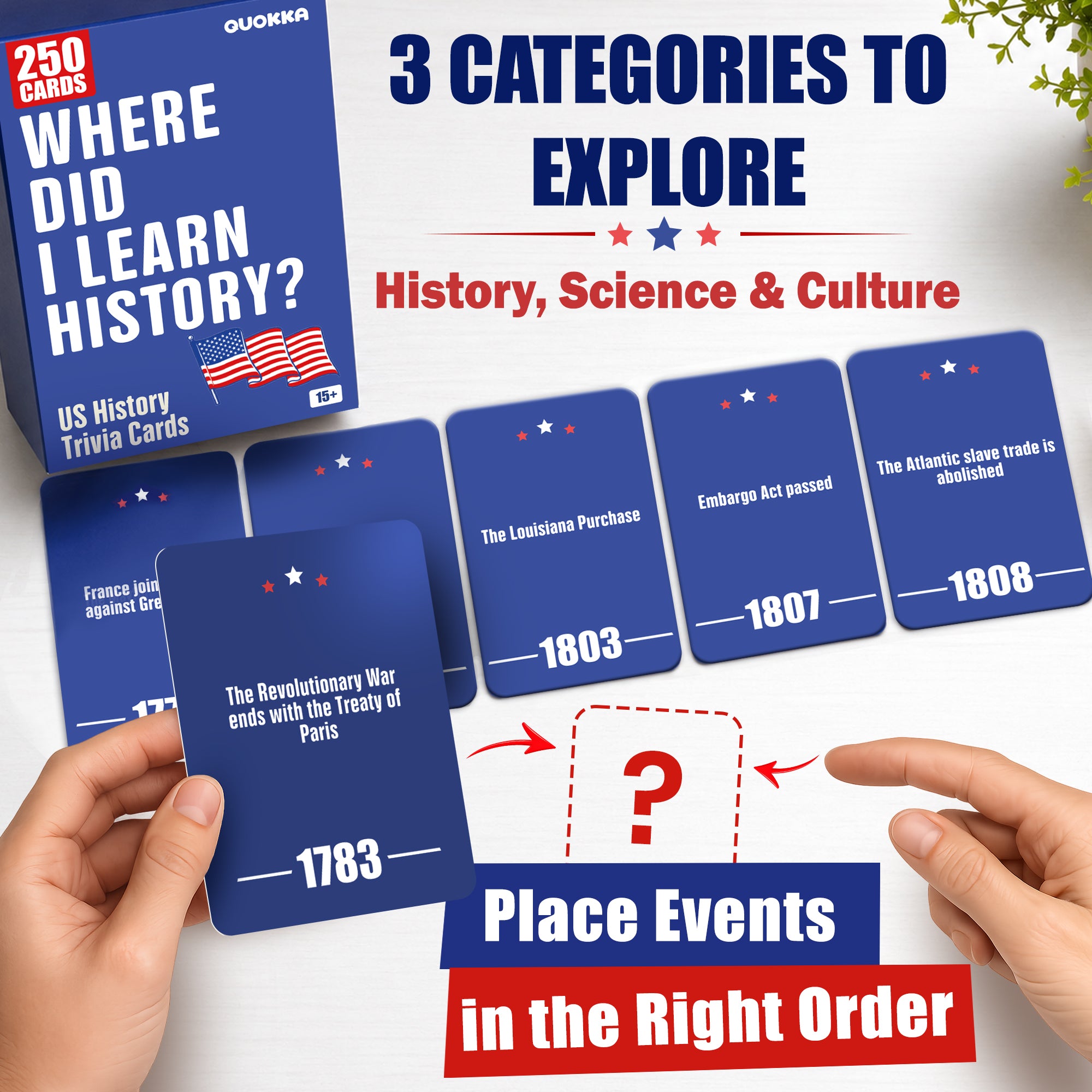U.S. History Trivia Game with 250 Double-Sided Cards