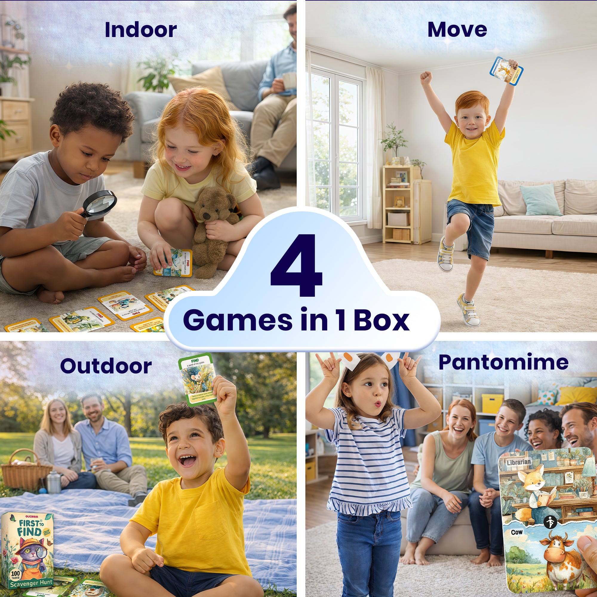 4 Set Scavenger Hunt Game for Kids - Active Movement Indoor and Outdoor