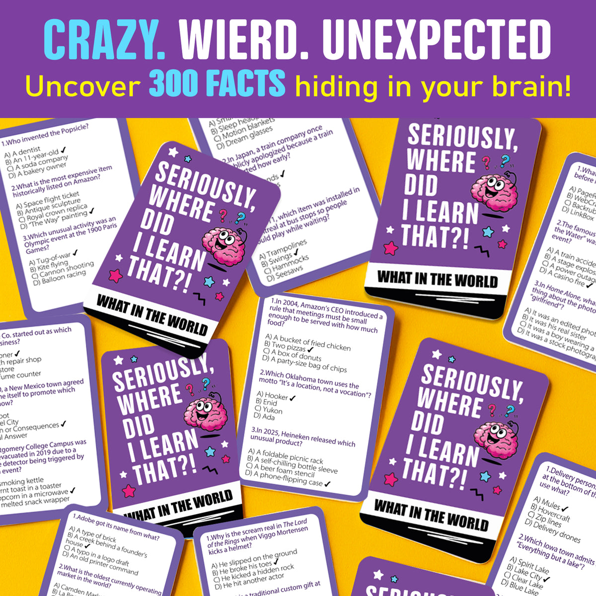 Trivia Card Games for Adults & Teens - 300 Questions on World Facts