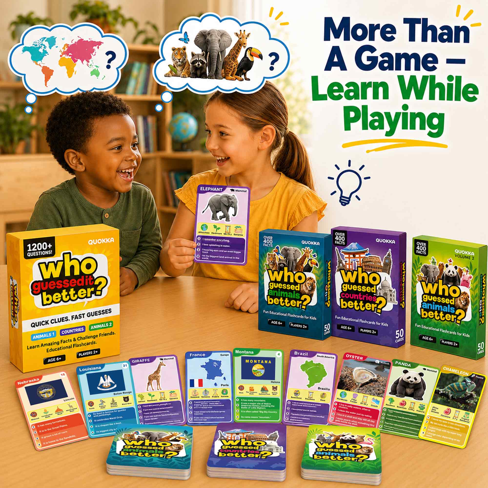 3 Set Educational Game for Kids - Who Guess It Better: Animals & Countries