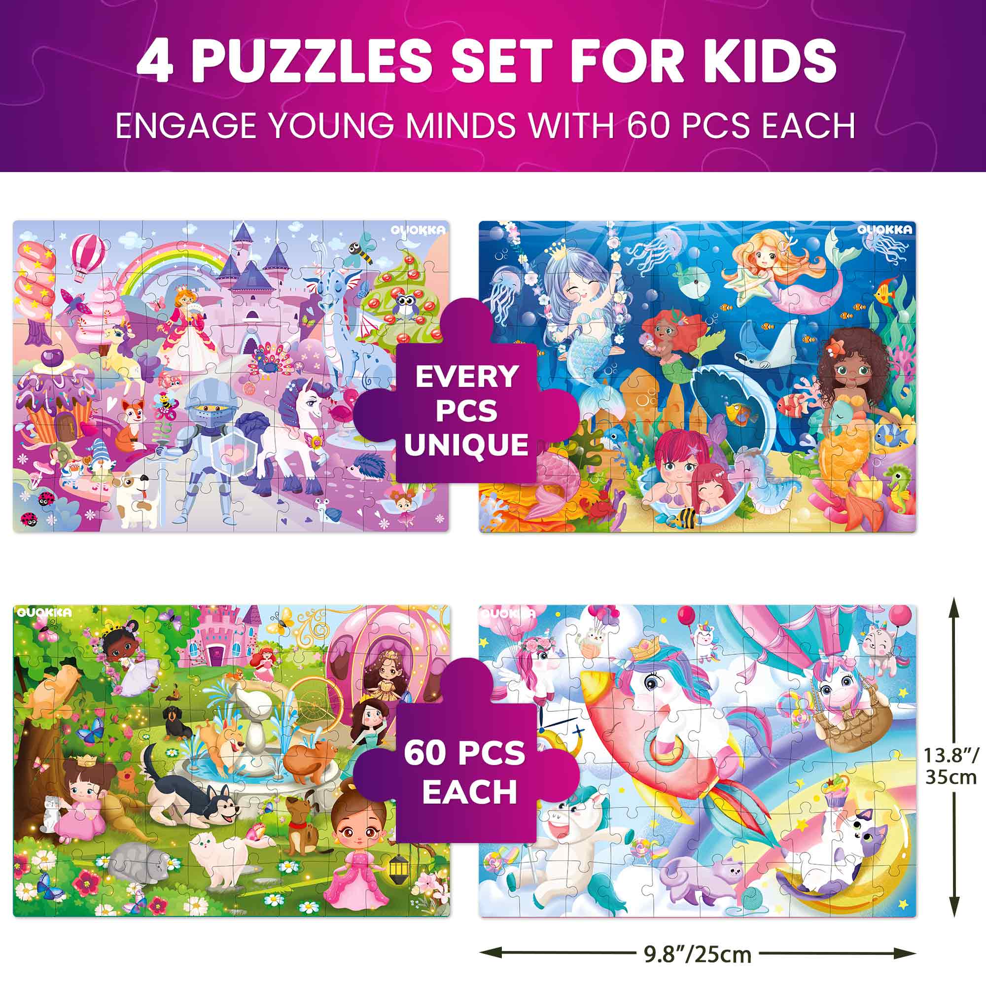 60 Piece Puzzles for Kids | Unicorns, Mermaids, Princesses & Fairy Tal