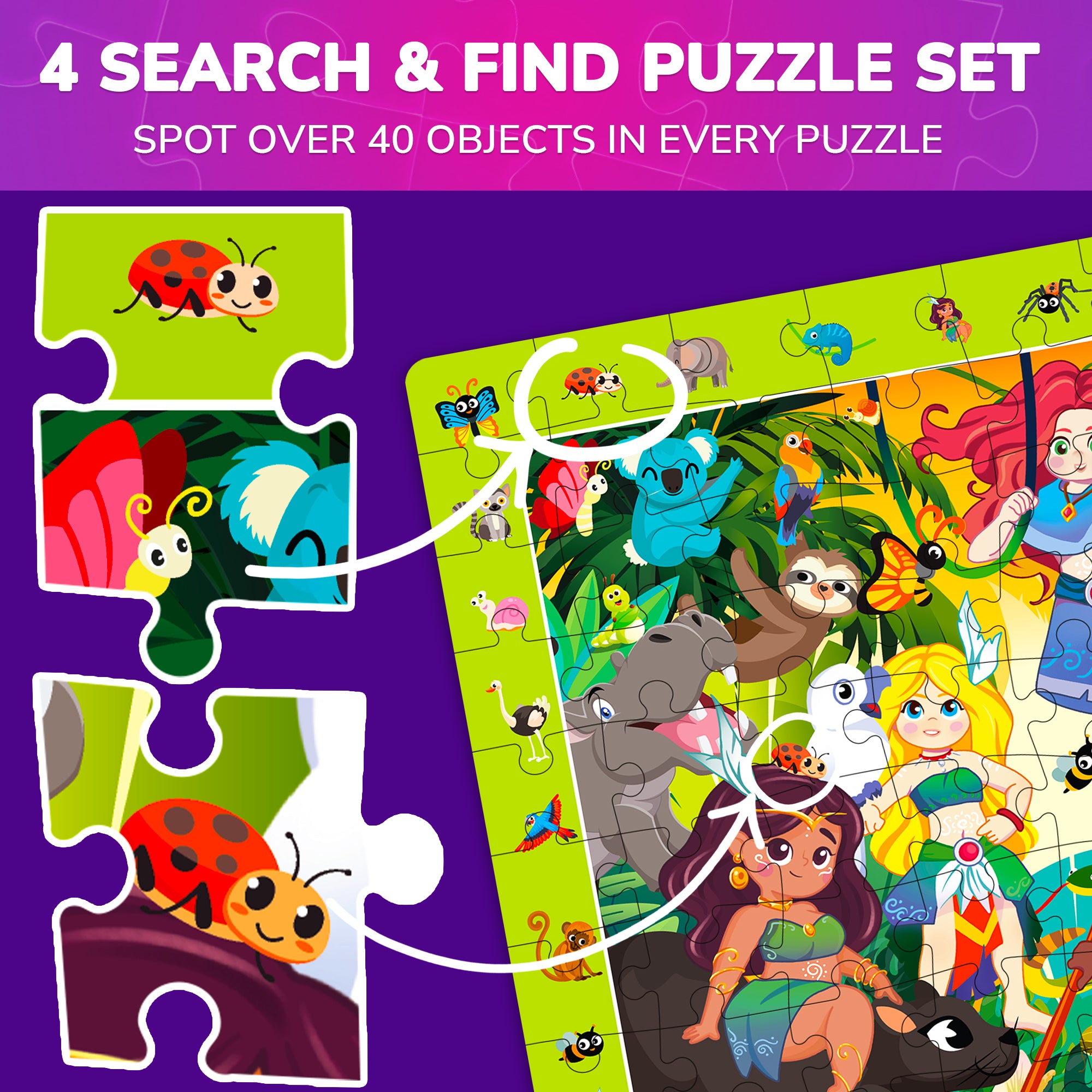 100 Pcs Puzzles for Kids | Unicorns, Amazonians