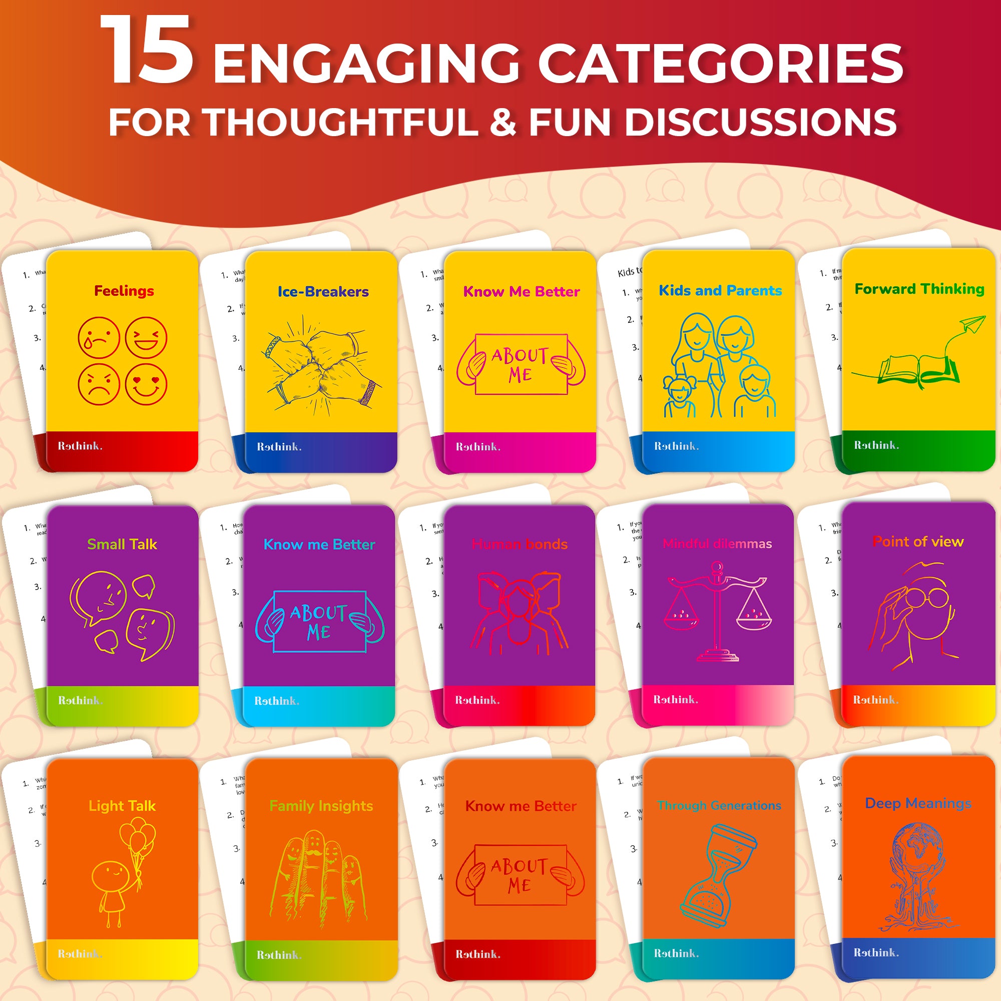 3 Set Conversation Cards Game for Kids & Family - 1500+ Questions