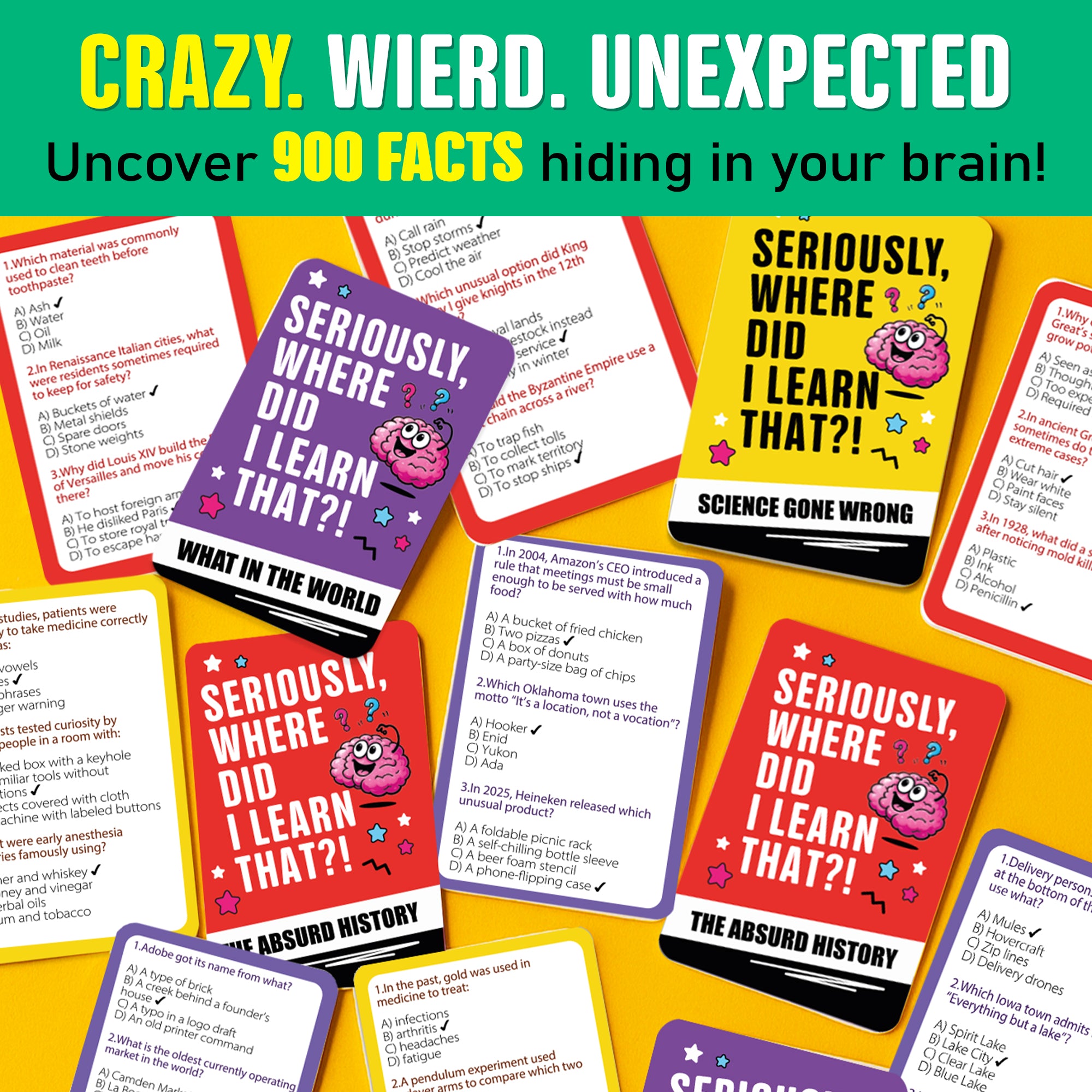 Trivia Card Games for Adults & Teens - 900 Questions on World, Science & History Facts