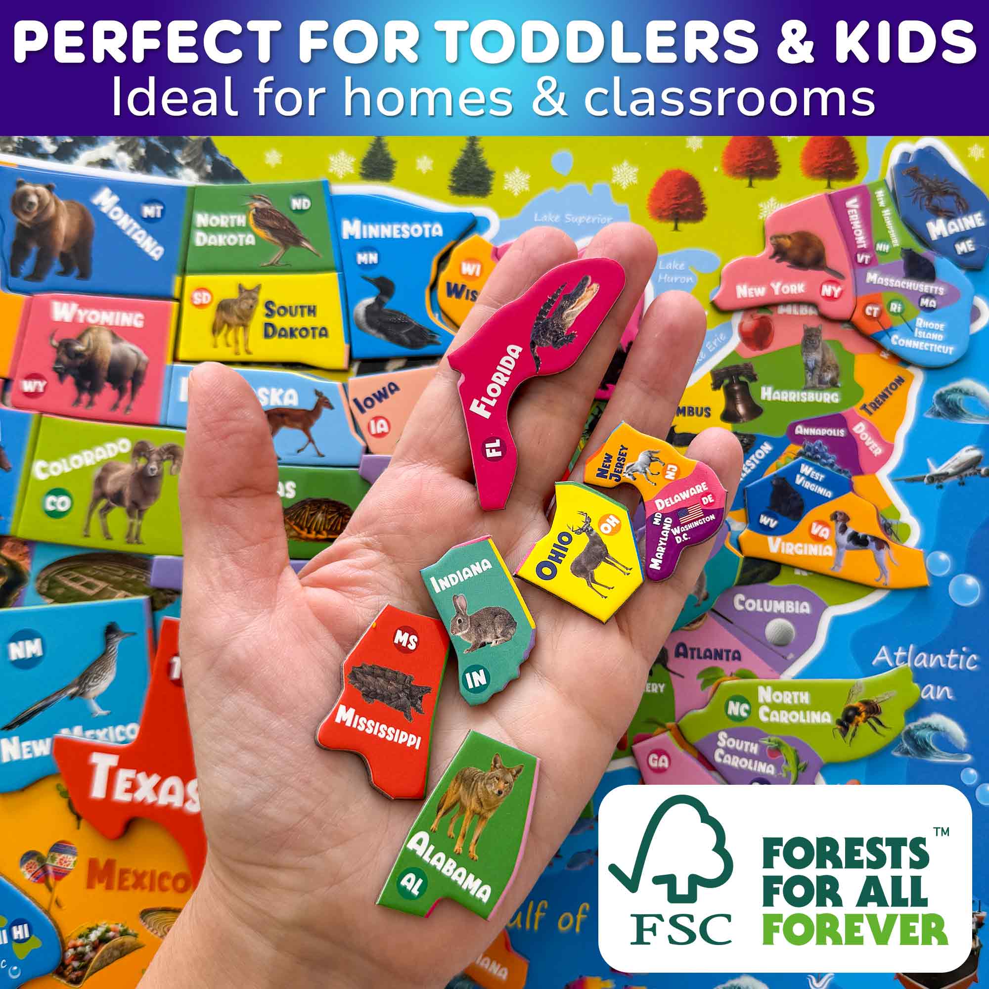 Magnetic Puzzles for Kids - Realistic USA Map