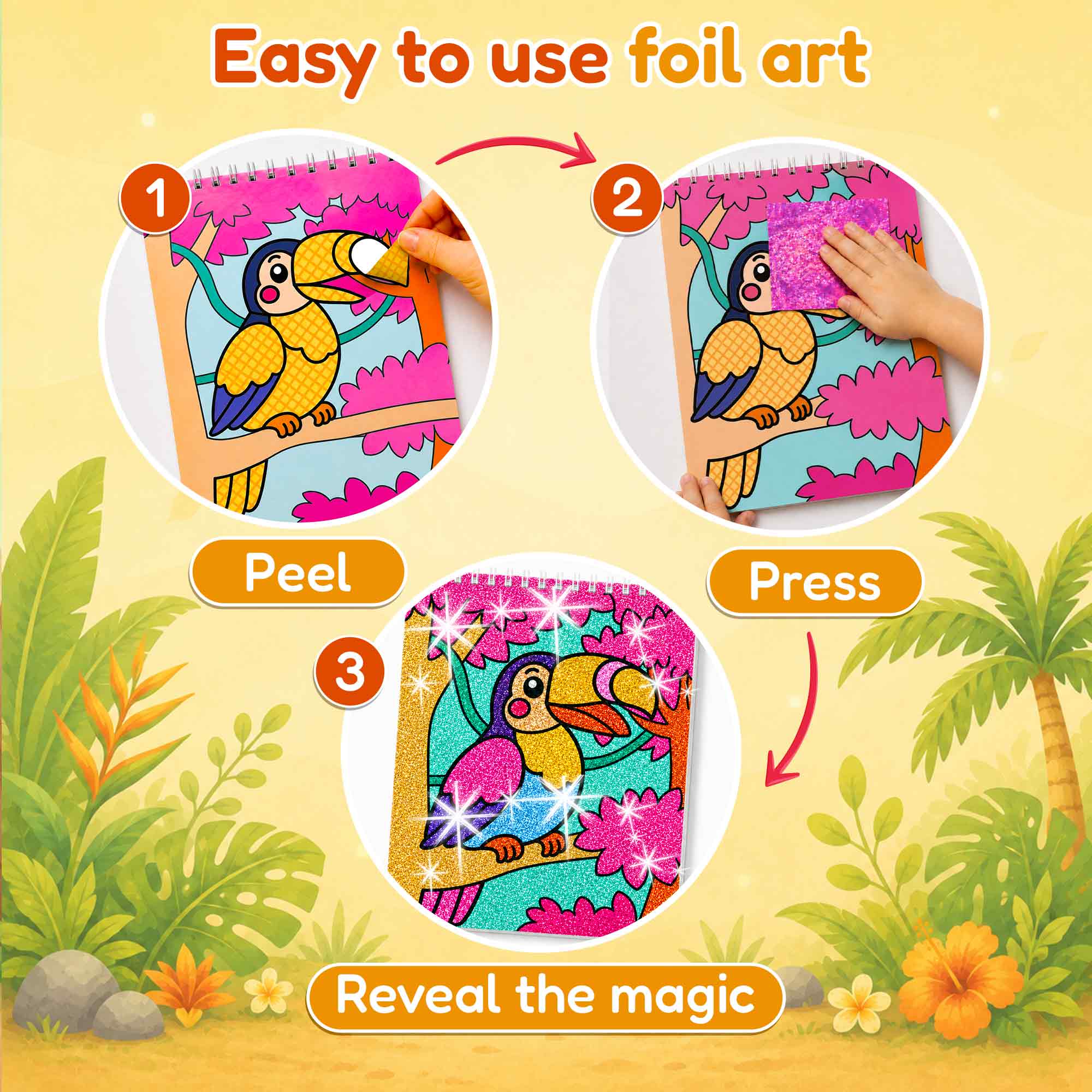 Foil Art Crafts Activity Book with Coloring Pages for Kids Jungle & Ocean