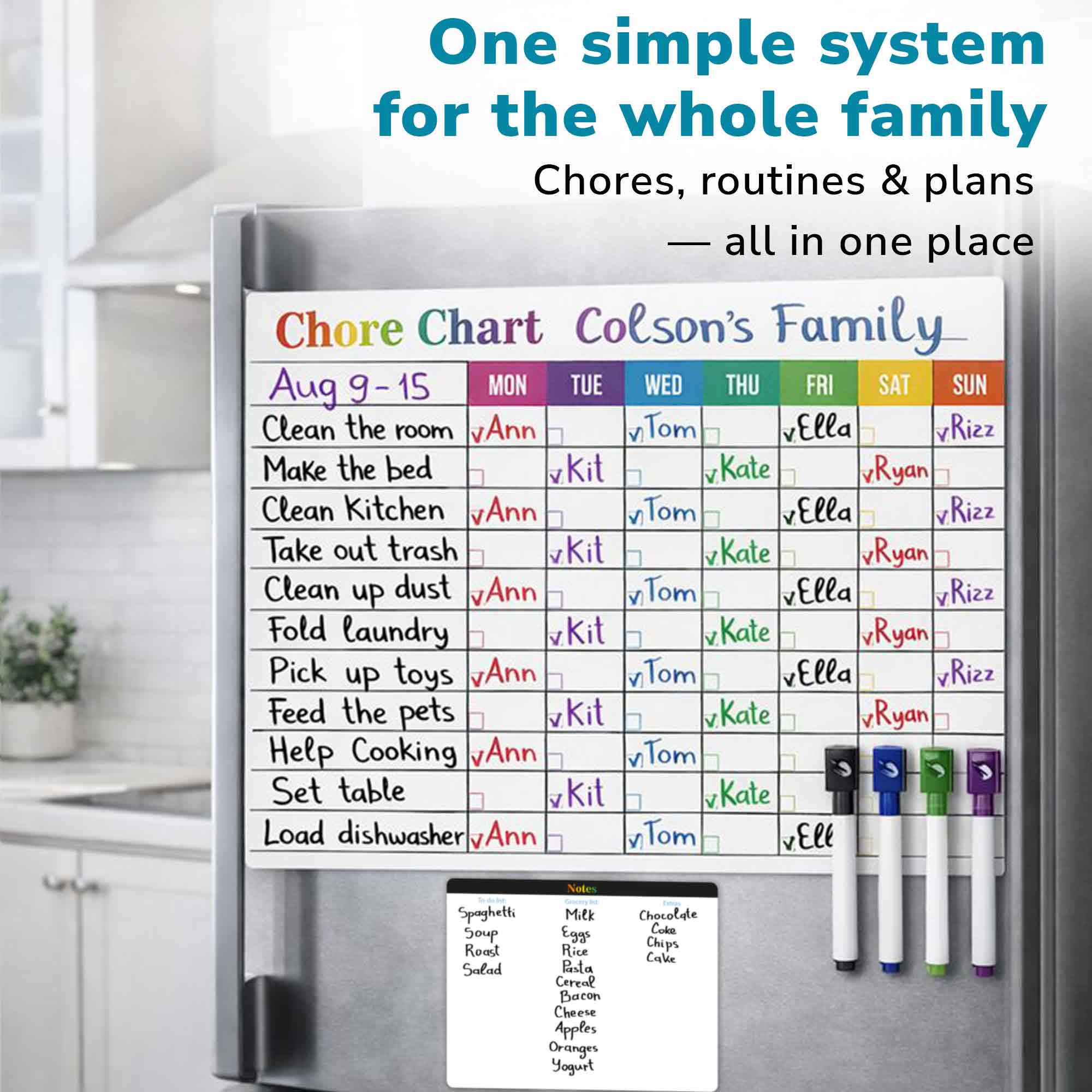 Weekly Magnetic Chore Chart for Kids at Home with Markers