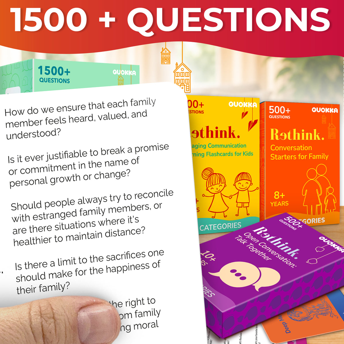 3 Set Conversation Cards Game for Kids & Family - 1500+ Questions