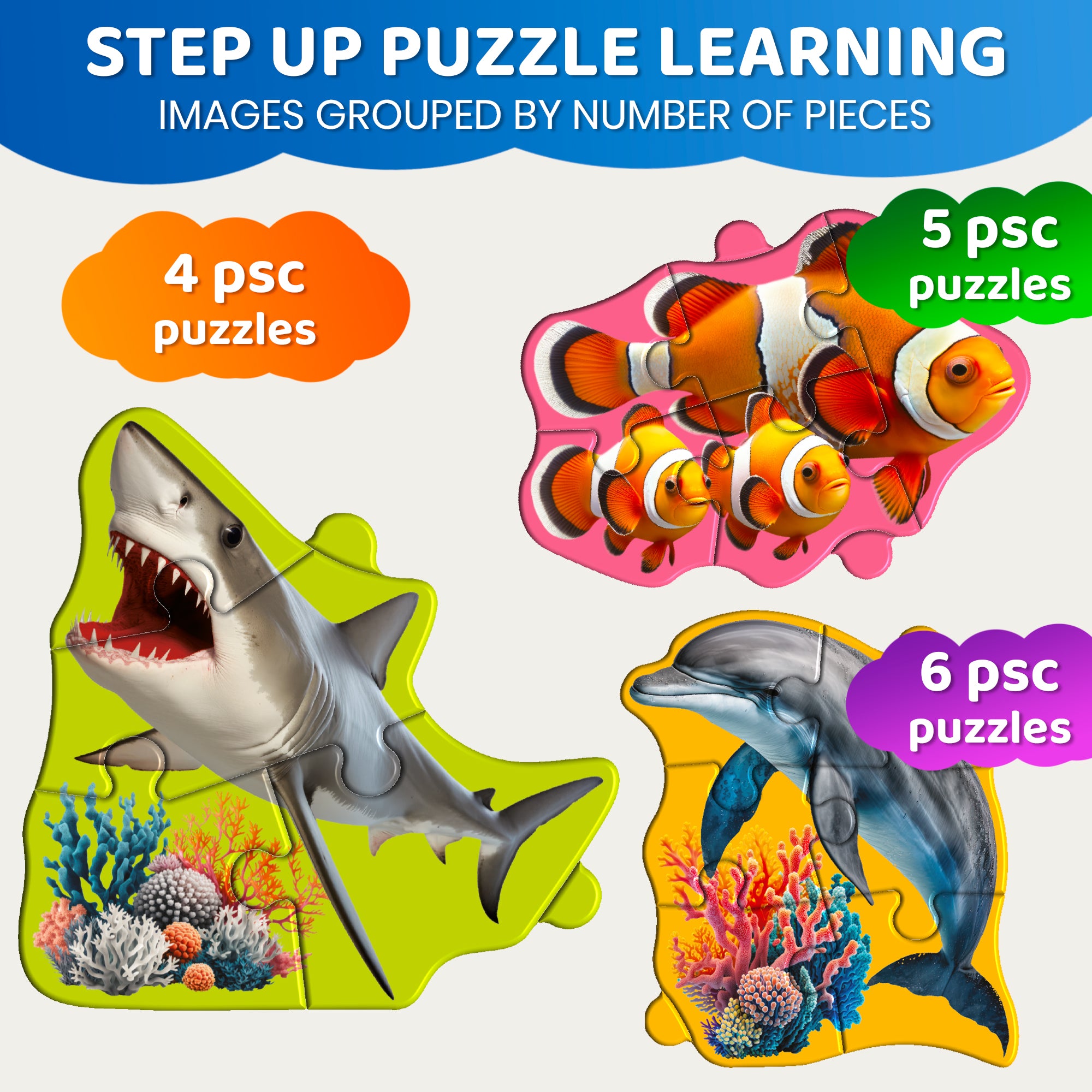 Step Up Magnetic Puzzles for Toddlers - Ocean Animals