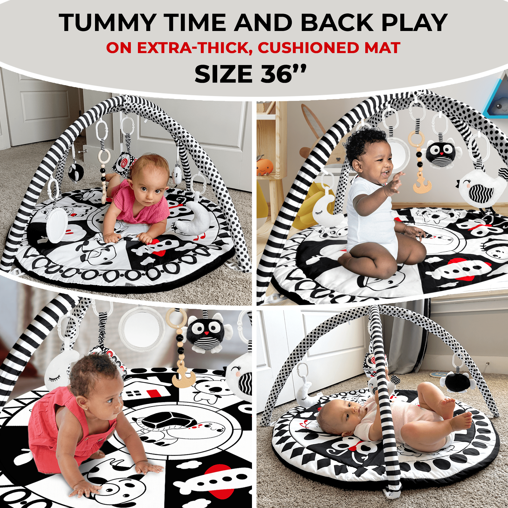 QUOKKA Floor Round Playmat for Babies Super Soft Black White Play Mat