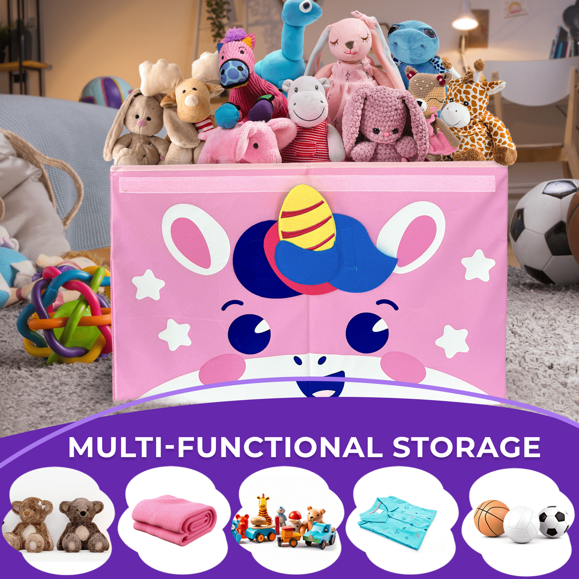 QUOKKA Toy Storage Box | Set of 2 Toy Chest Organizers | Unicorn & Koala