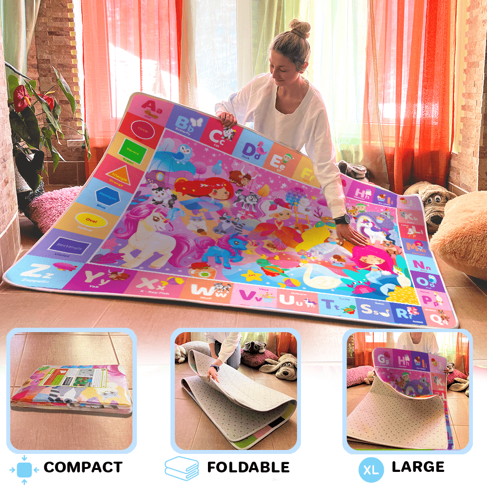 QUOKKA Large Baby Mat for Floor | Plush ABC Rug for Girls