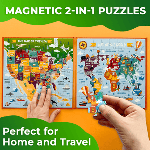 QUOKKA Magnetic Book 2x48 Piece Puzzles for Kids | Maps USA & World