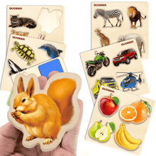 Load image into Gallery viewer, 6 Chunky Puzzles for Toddlers Unique Shapes | Animalі, Vehicles, Fruits &amp; Shapes
