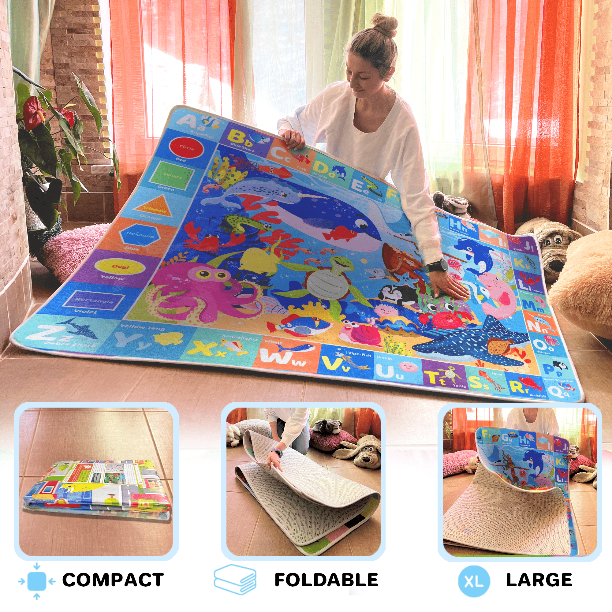 Large Baby Play Mat for Floor Ocean ABC Rug for Kids