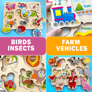 Puzzles for Toddler Development | 6 Pack | Bugs Birds Animals Transport etc