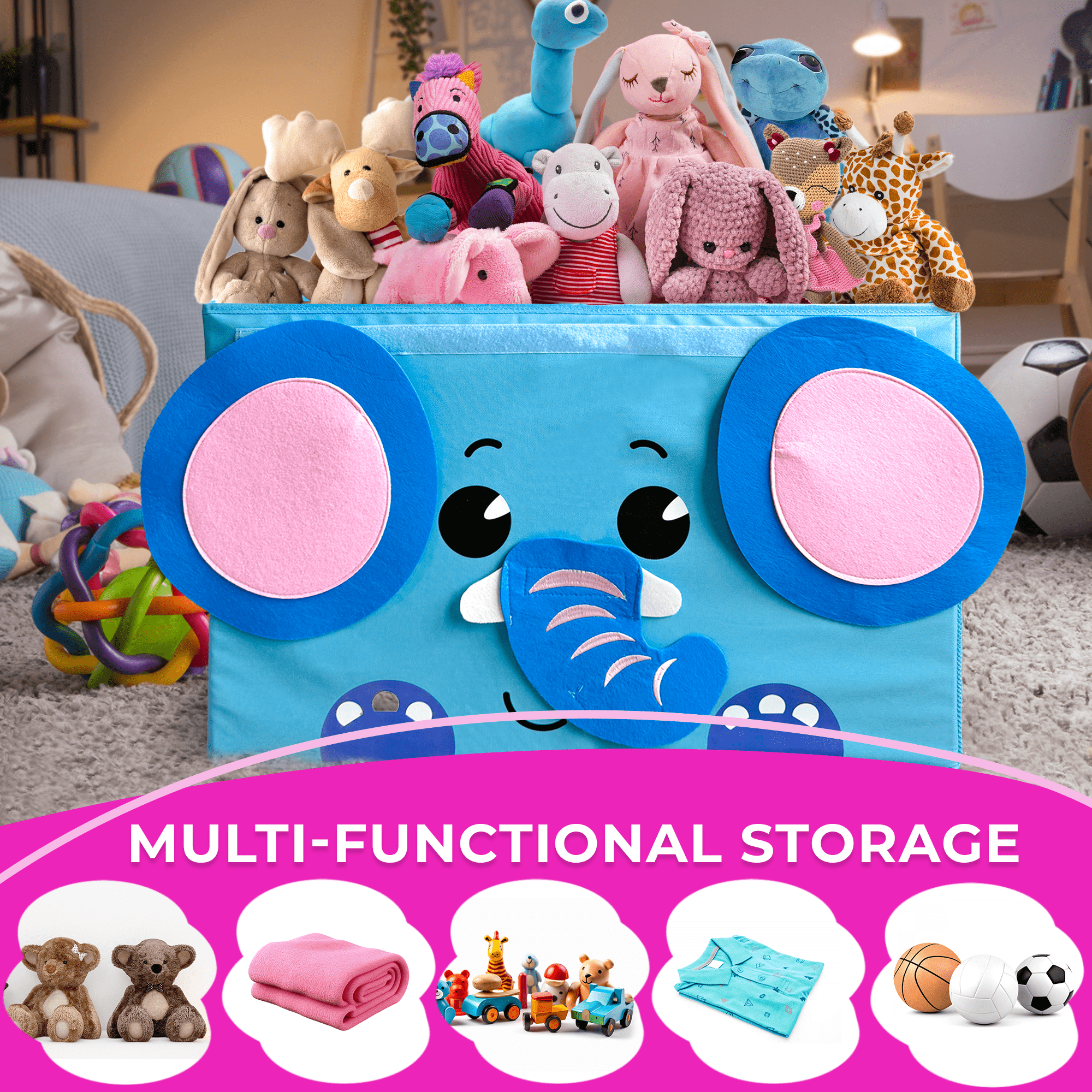 QUOKKA Elephant Toy Storage Box | Toy Chest Organizer for Kids