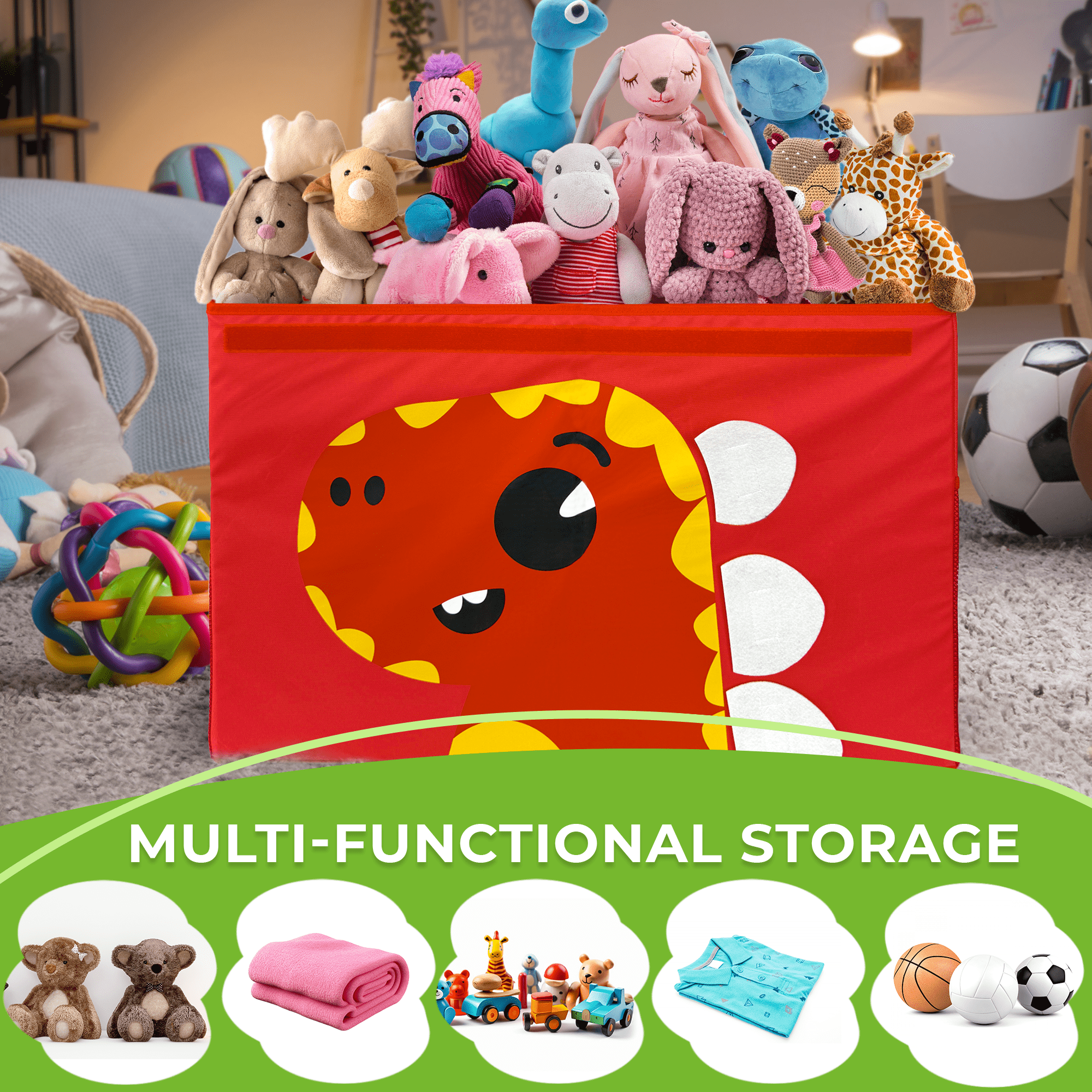 QUOKKA Dino Toy Storage Box | Toy Chest Organizer for Kids