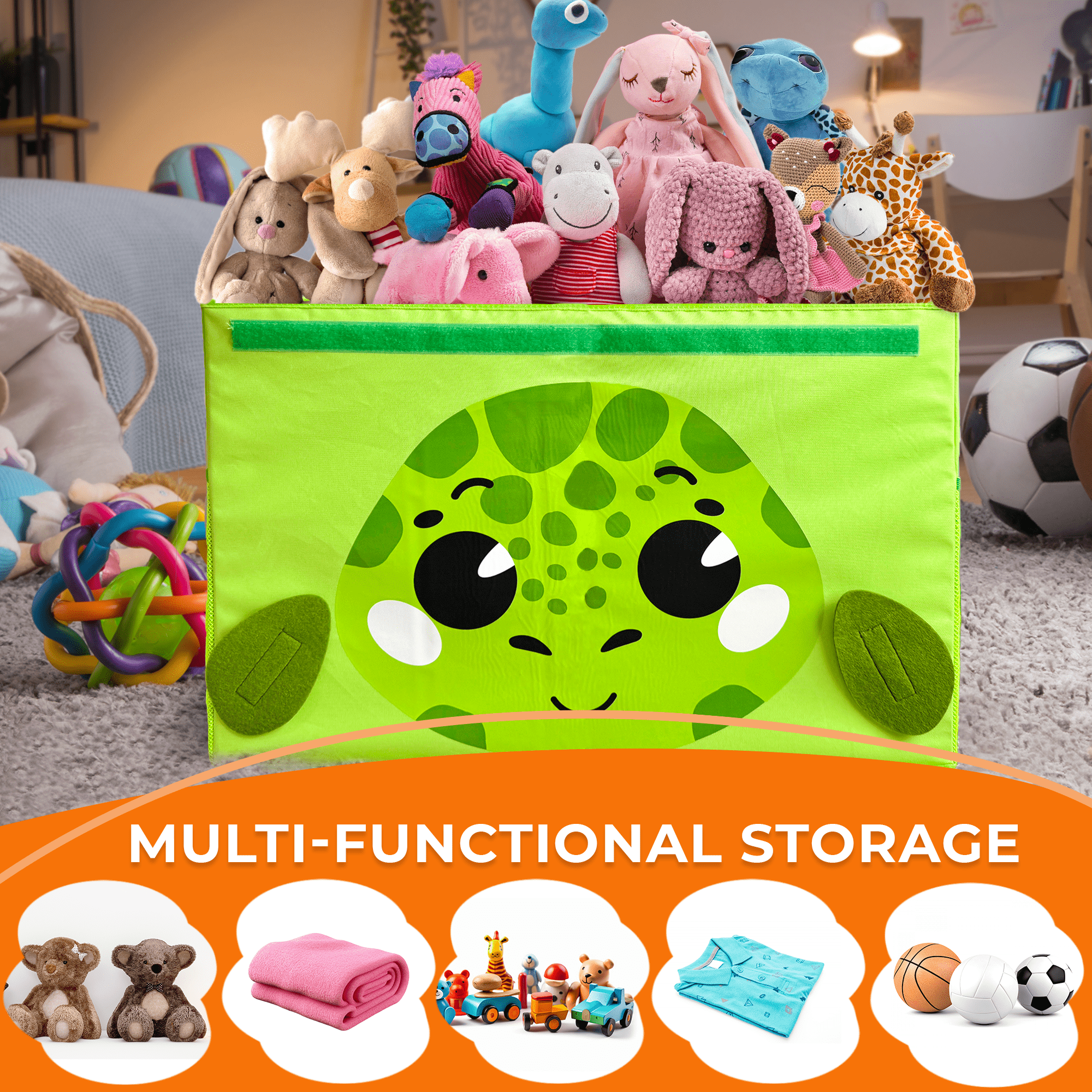 QUOKKA Turtle Toy Storage Box | Toy Chest Organizer for Kids