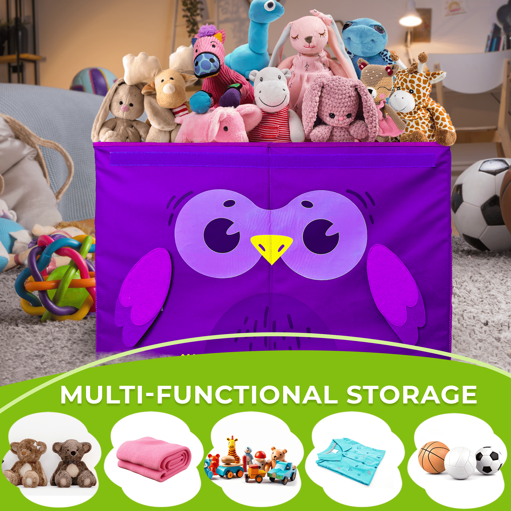 QUOKKA Owl Toy Storage Box | Toy Chest Organizer for Kids