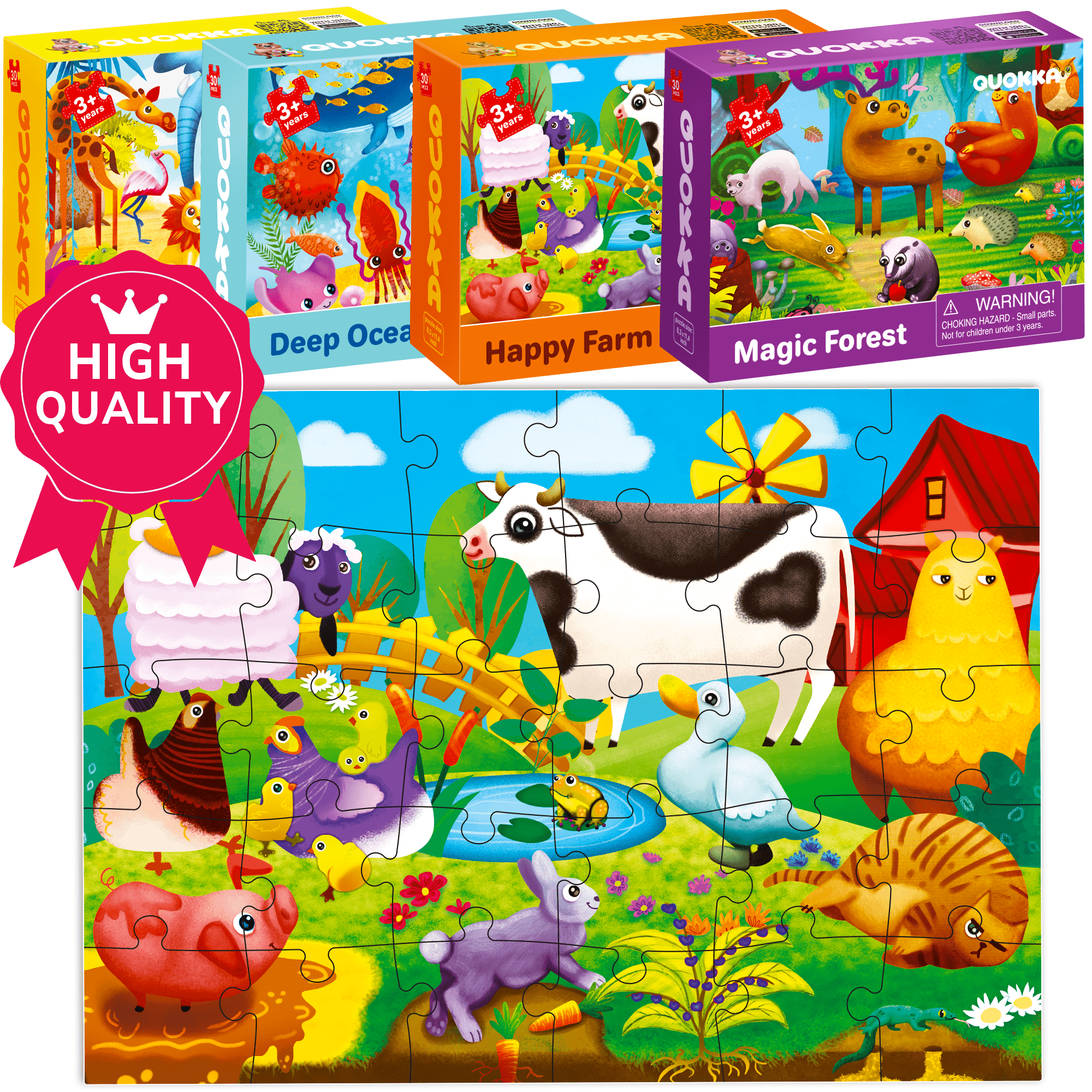 30 Piece Jigsaw Puzzles for Kids | Forest, Farm, Ocean & Africa Animals