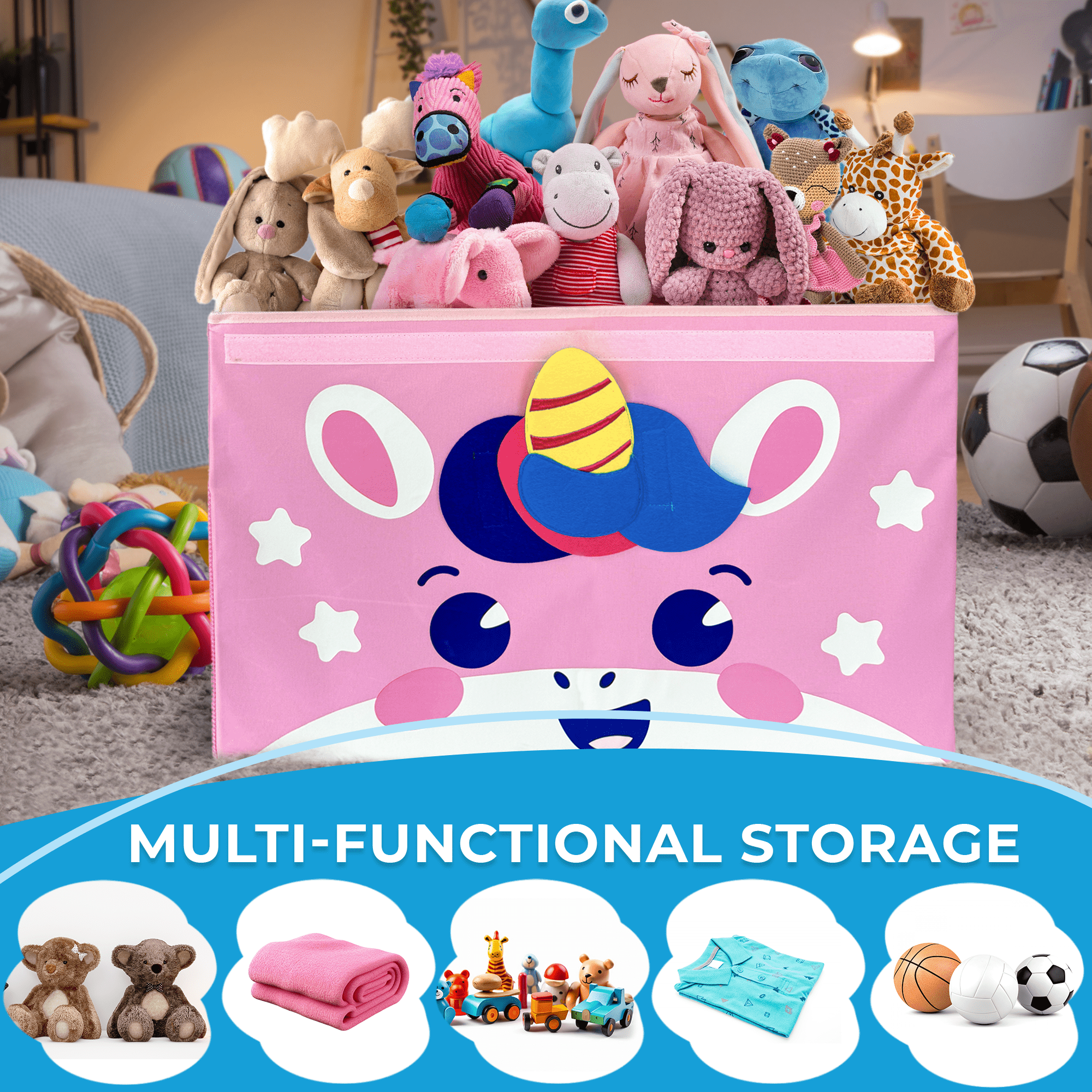 QUOKKA Unicorn Toy Storage Box | Toy Chest Organizer for Kids