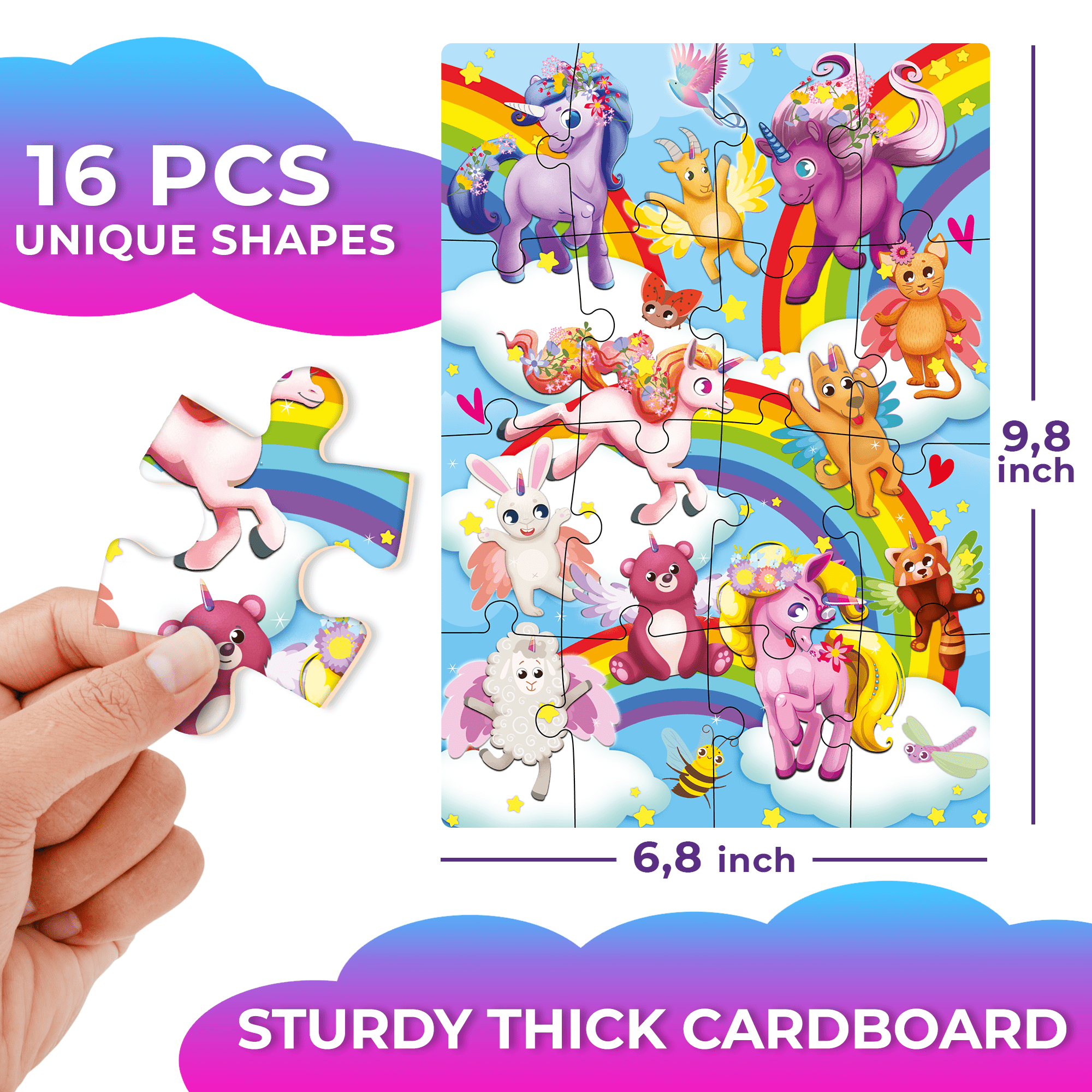 QUOKKA 4 SET 32 Piece Jigsaw Puzzles | Unicorn, Princess, Mermaids & Pets