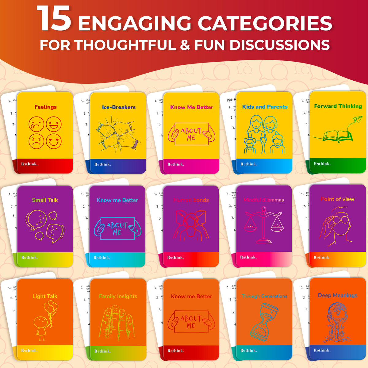 3 Set Conversation Cards Game for Kids & Family - 1500+ Questions