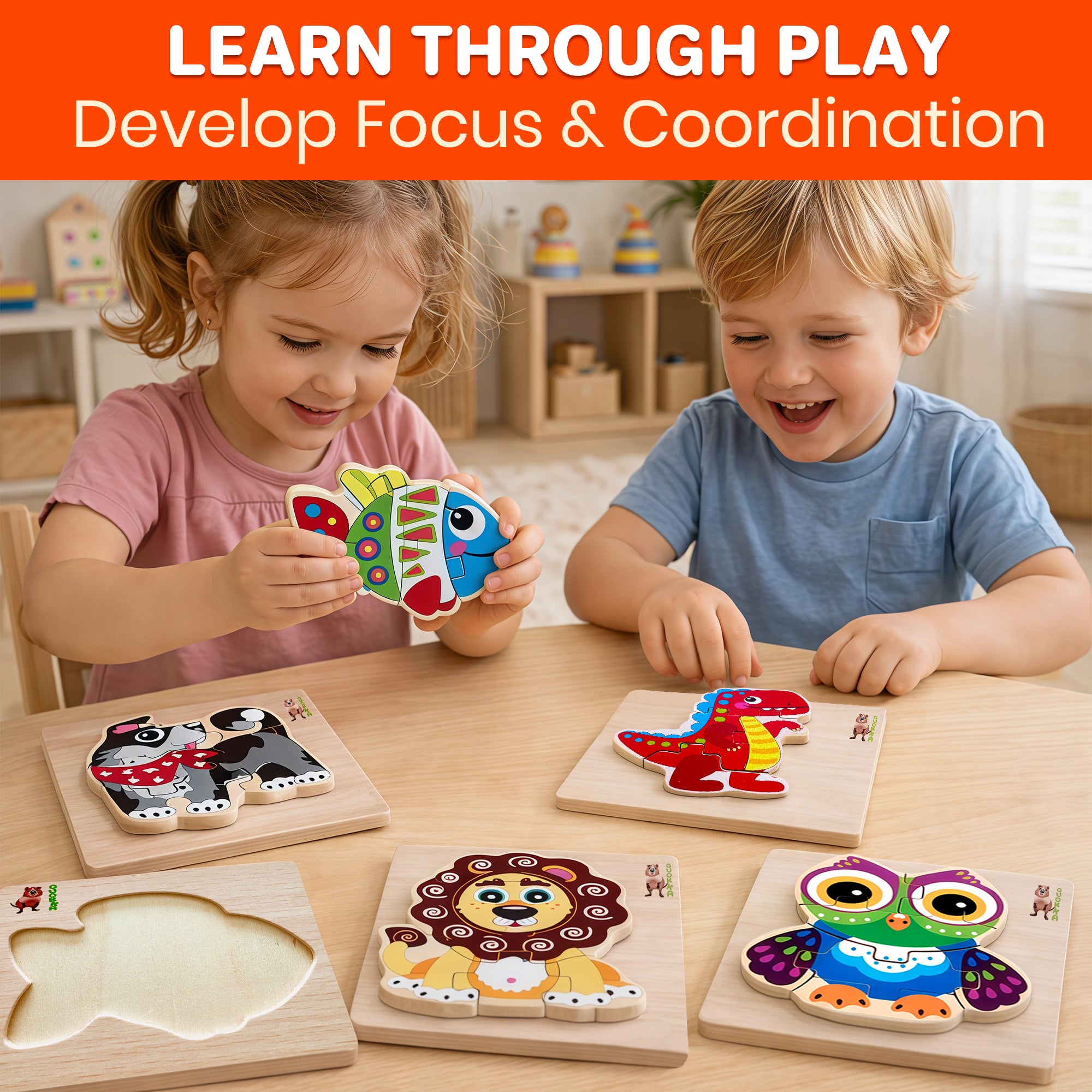 Wooden Puzzle for Toddlers Unique Shapes | Animal