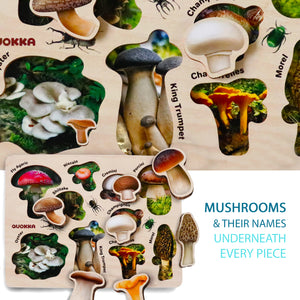 Wooden Puzzles Set for Toddlers | Mushrooms Flowers Leaves - QUOKKA