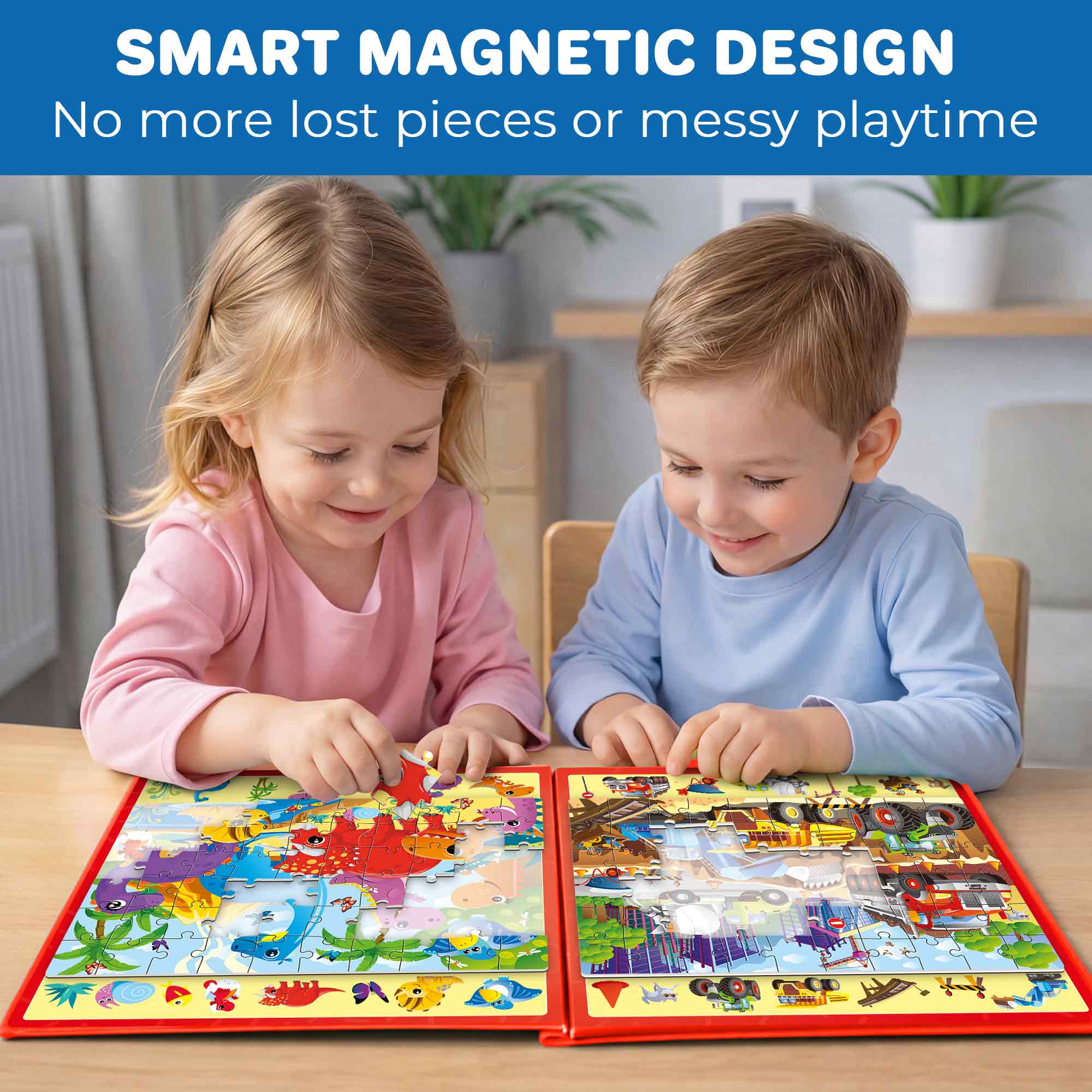 Magnetic Puzzle 2x60 Pcs Puzzles for Kids - Construction & Dino
