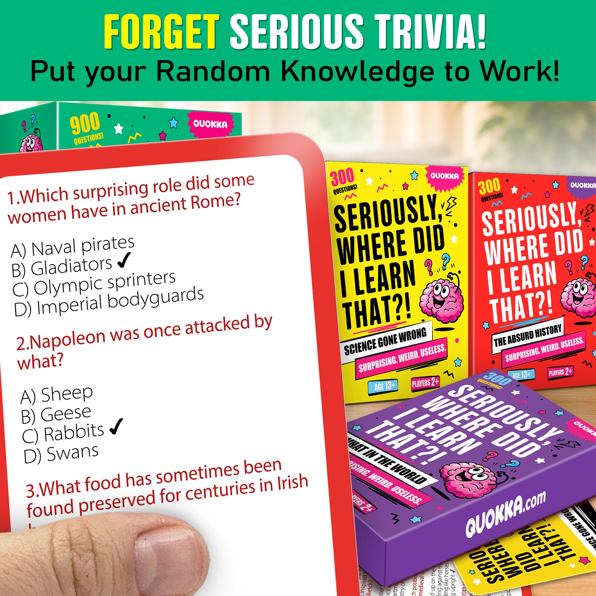 Trivia Card Games for Adults & Teens - 900 Questions on World, Science & History Facts