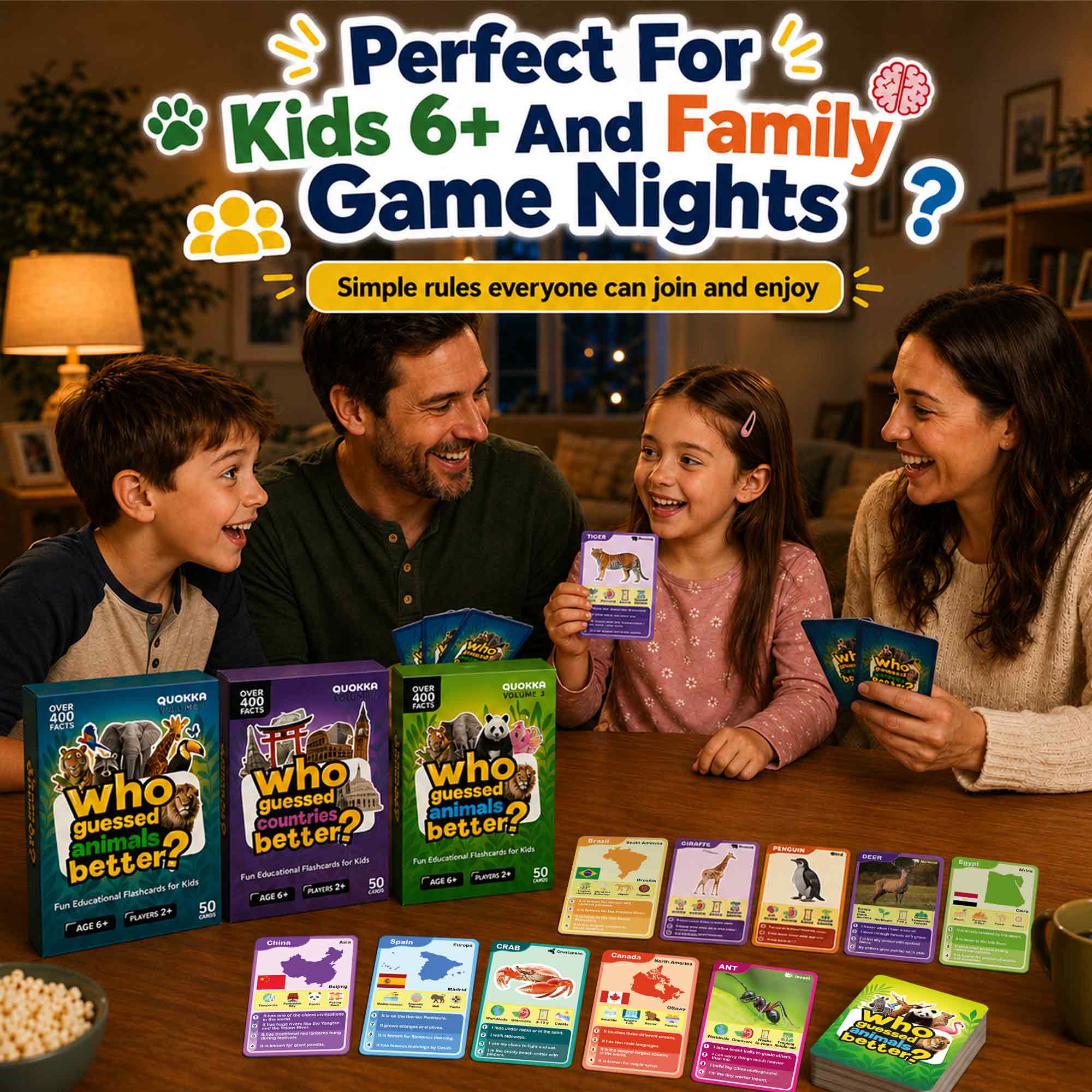 3 Set Educational Game for Kids - Who Guess It Better: Animals & Countries