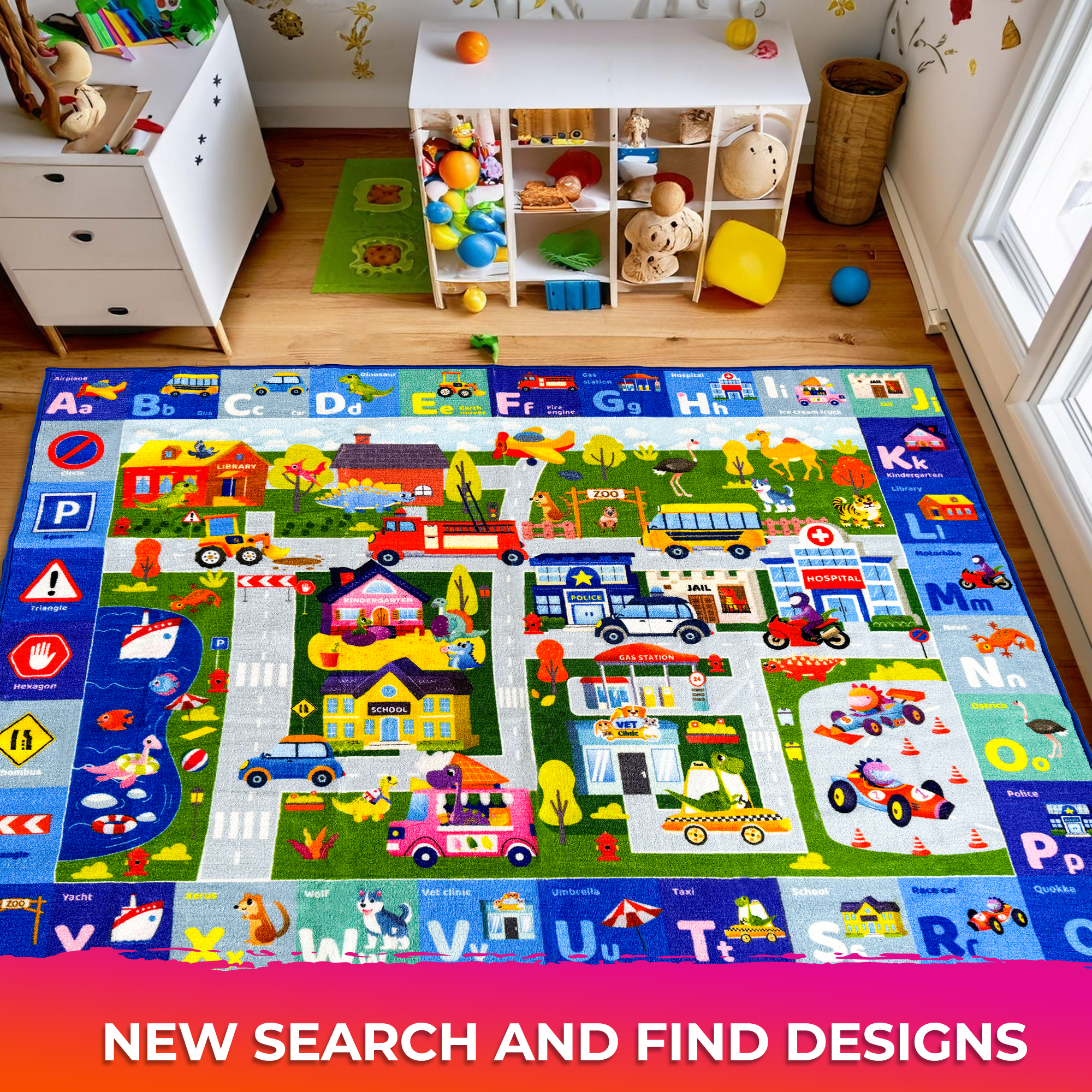 Small Classroom Boys Rug for Kids - 59x39 ABC City Rugs for Playroom