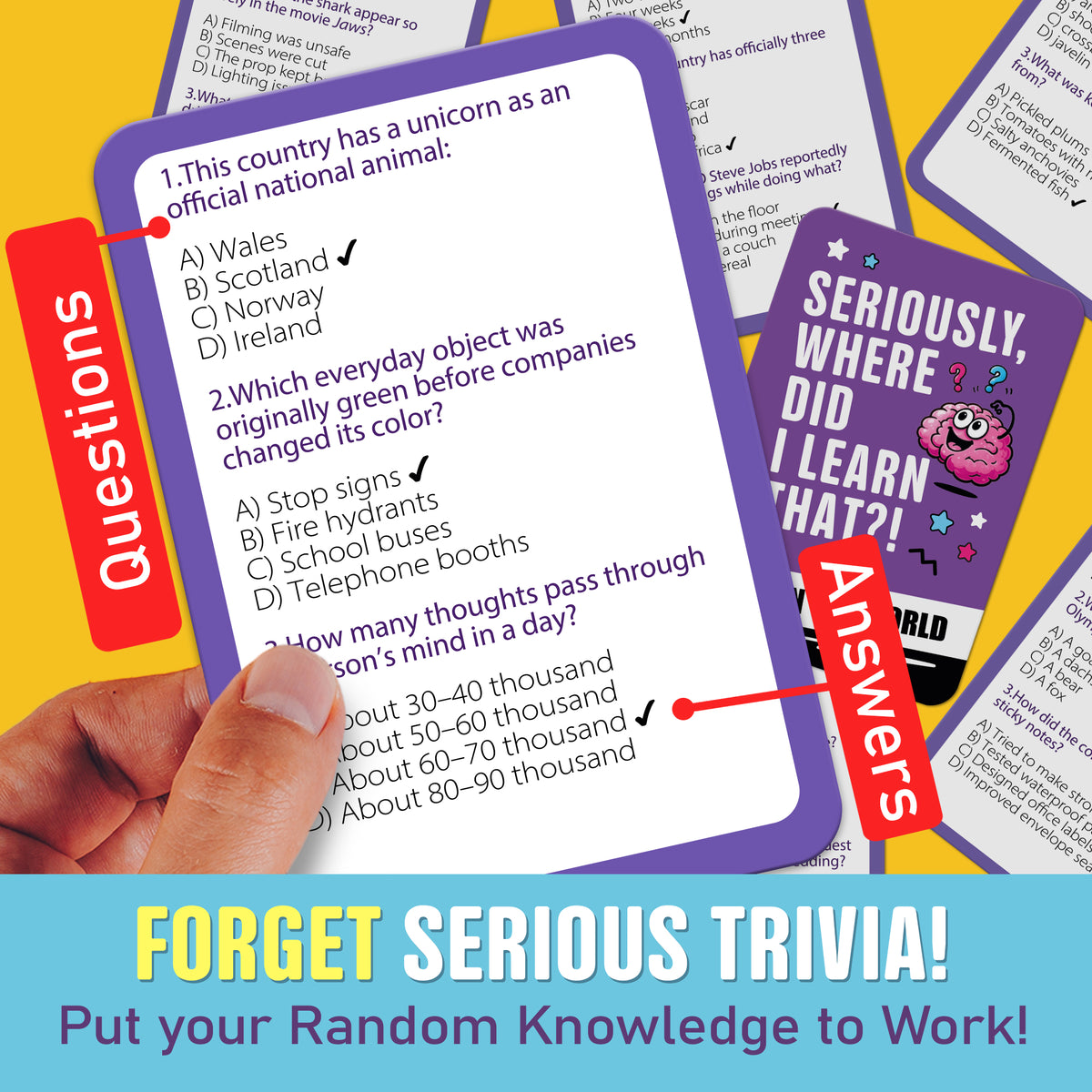 Trivia Card Games for Adults & Teens - 300 Questions on World Facts