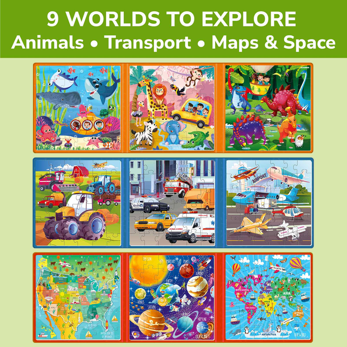 3 Set Magnetic Puzzles for Kids - Animal, Transport, Maps & Space