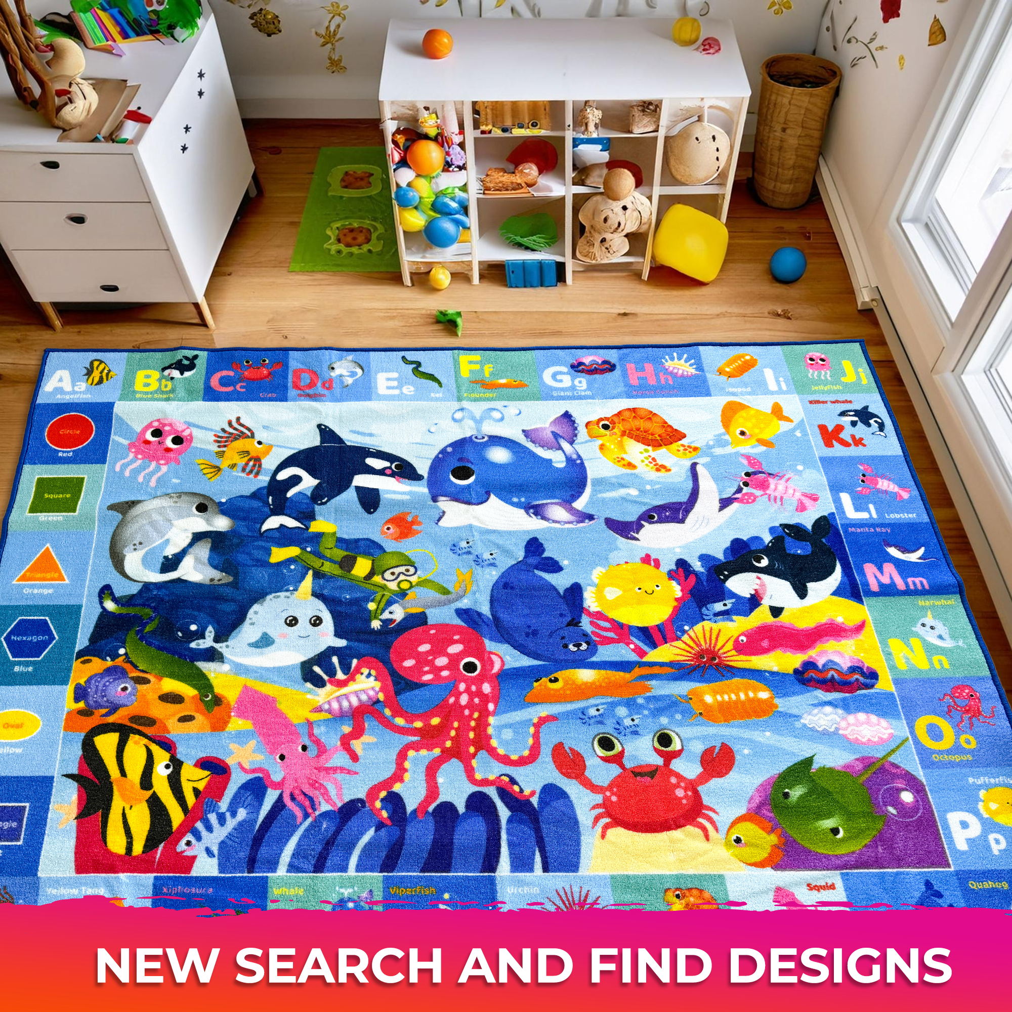 Small Classroom Ocean Rug for Kids - 59x39 ABC Rugs for Playroom