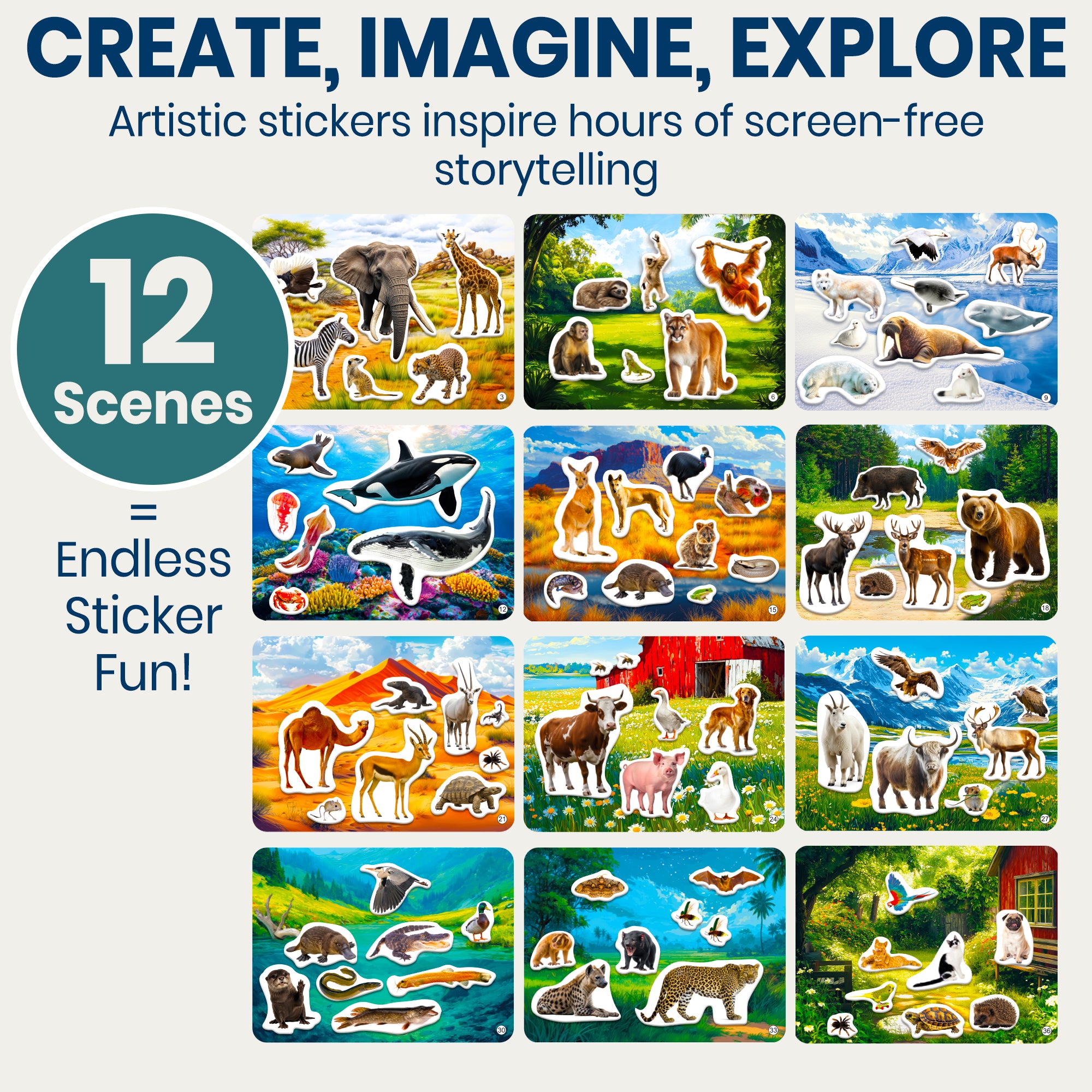 Sticker Book for Kids Wild Animals - Draw & Stick Creative Workbook