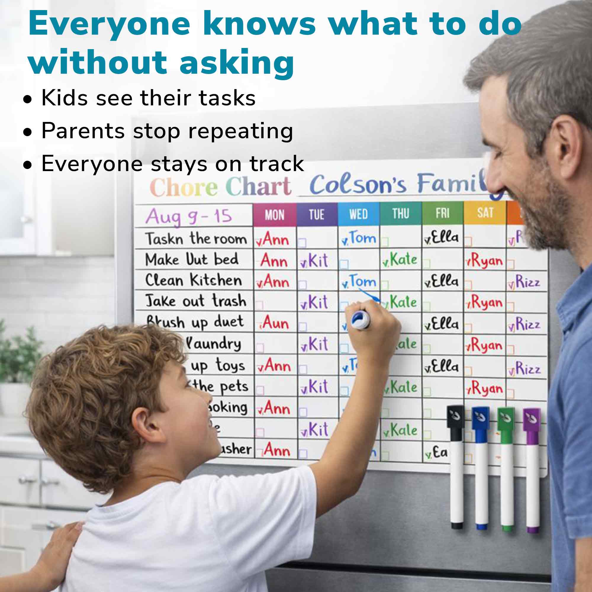 Weekly Magnetic Chore Chart for Kids at Home with Markers