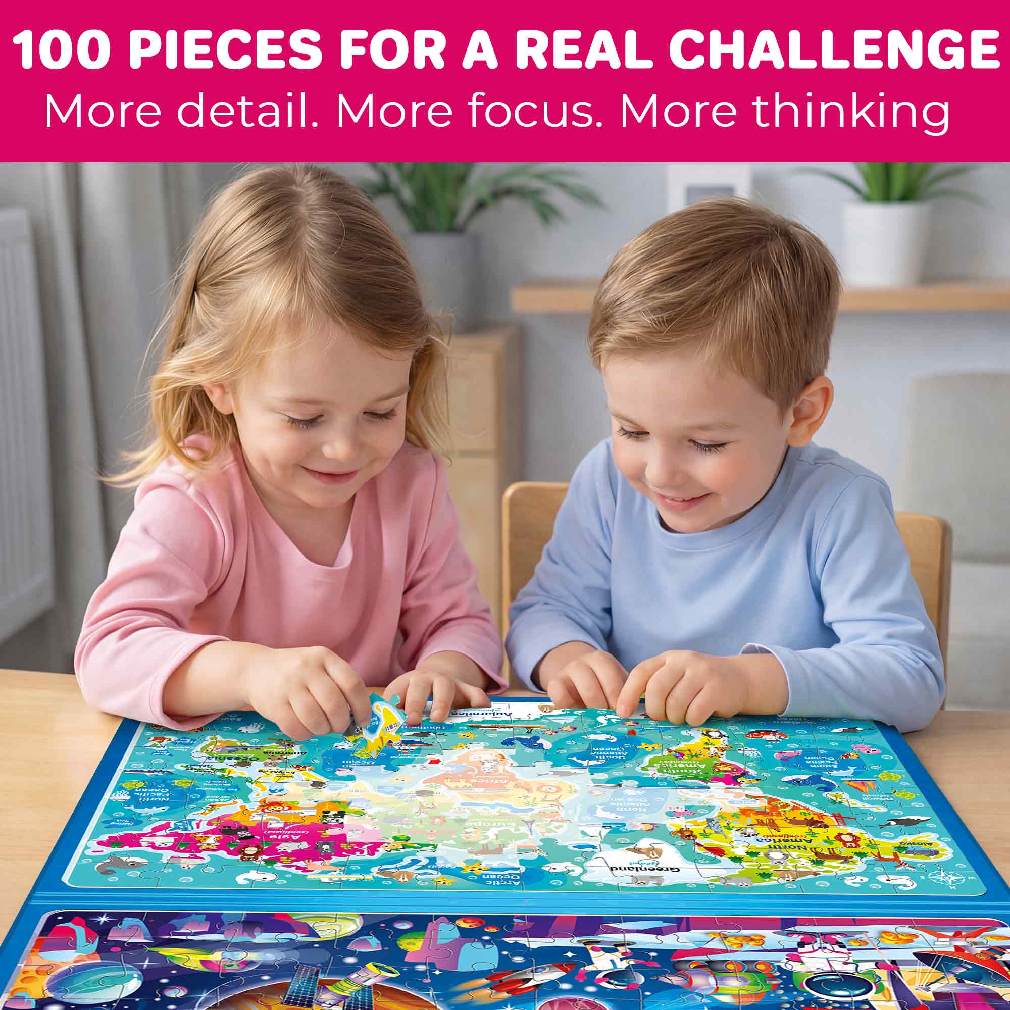 Magnetic Puzzle 2x100 Pcs Puzzles for Kids - Space & World Maps