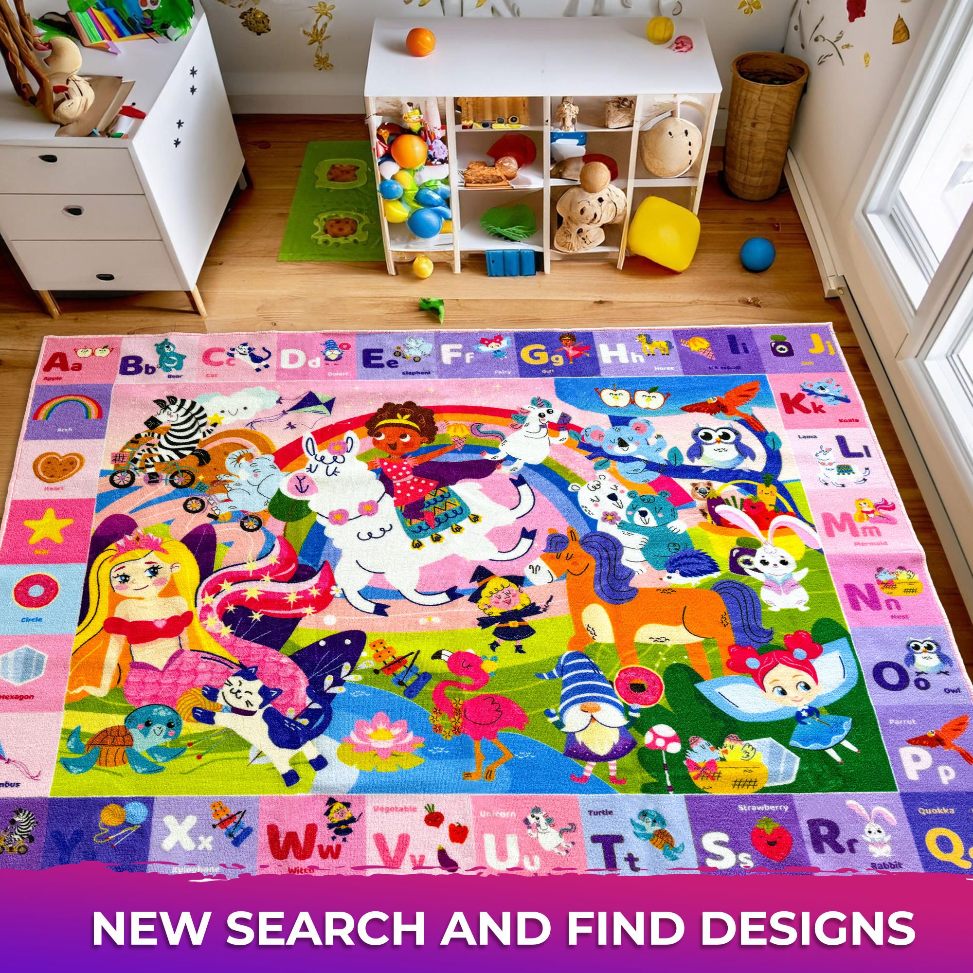 Small Classroom Girl Rug for Kids - 59x39 ABC Rugs for Playroom