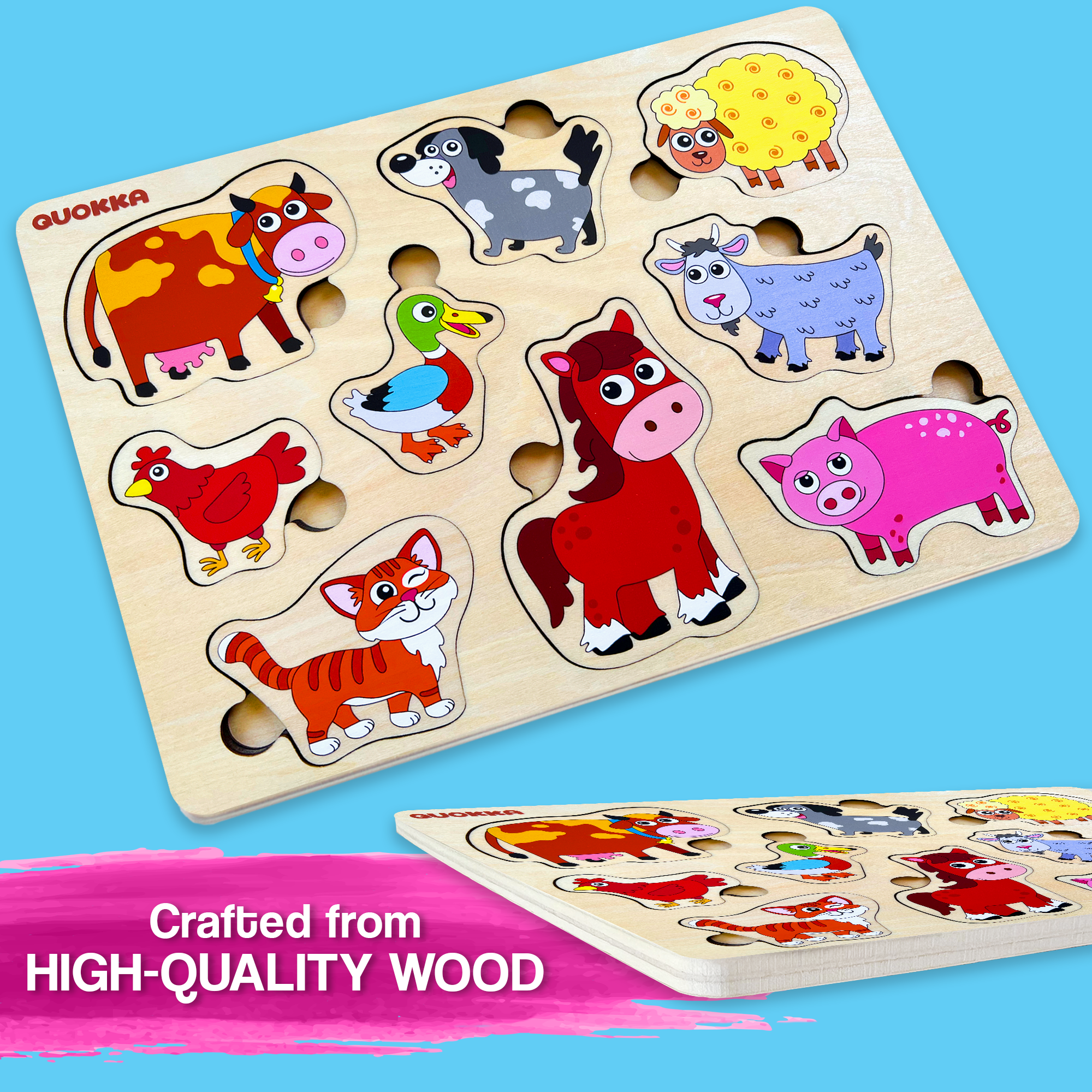 QUOKKA Animals Wooden Puzzles Farm Animals and Bird