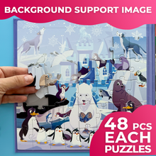 Load image into Gallery viewer, QUOKKA Magnetic Book 2x48 Piece Puzzles for Kids | Polar &amp; Rainforest Animals
