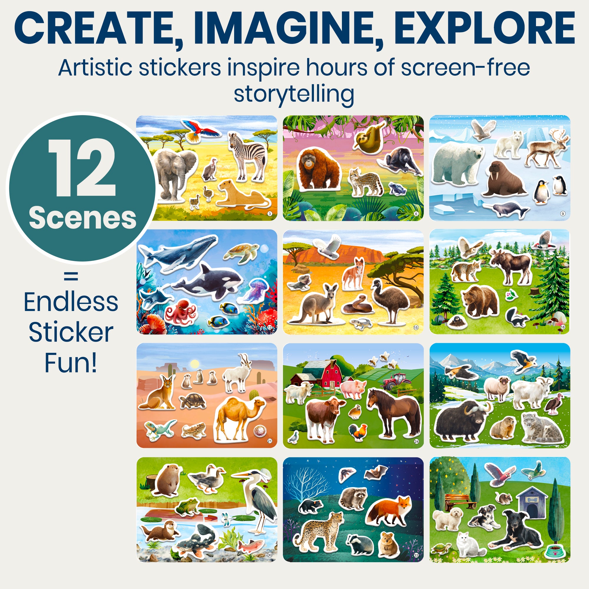 Sticker Book for Kids Realistic Animals - Draw & Stick Creative Workbook