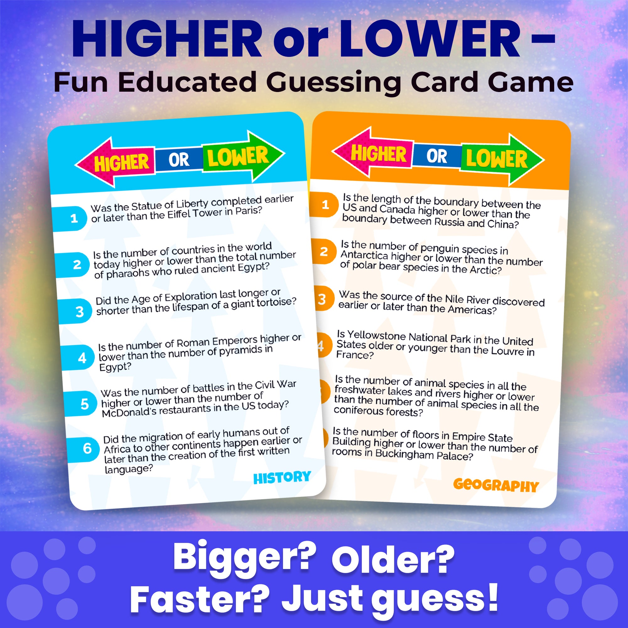 4 Set Board Game Higher or Lower for Family