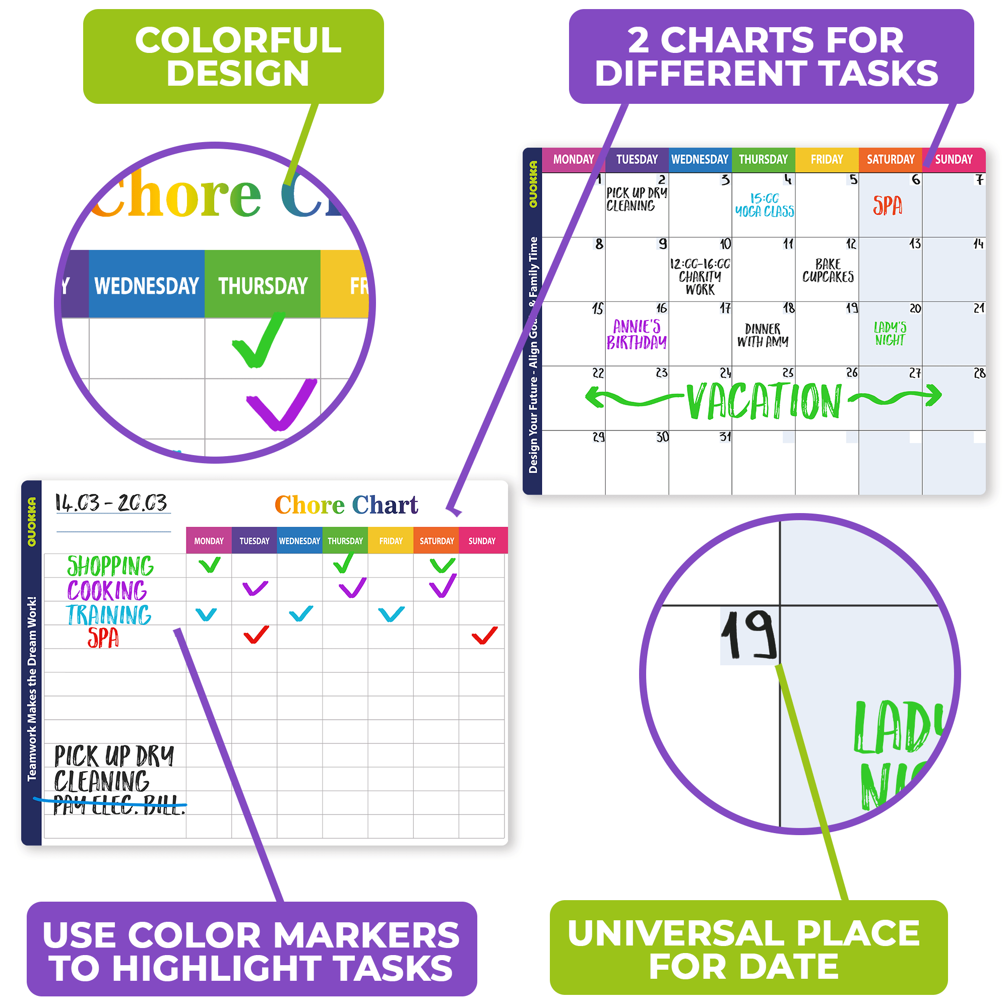 QUOKKA Magnetic Chore Chart for Adults and Multiple Kids