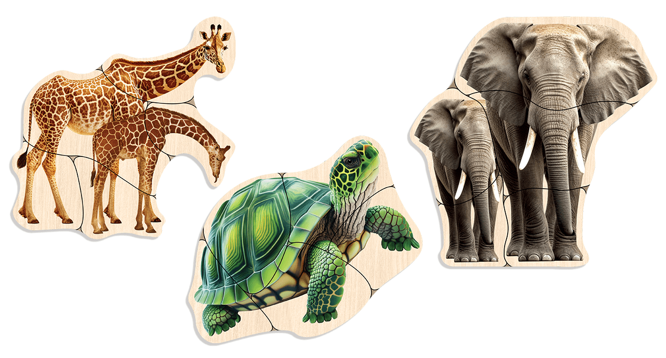 Realistic Wooden Puzzles with Animals