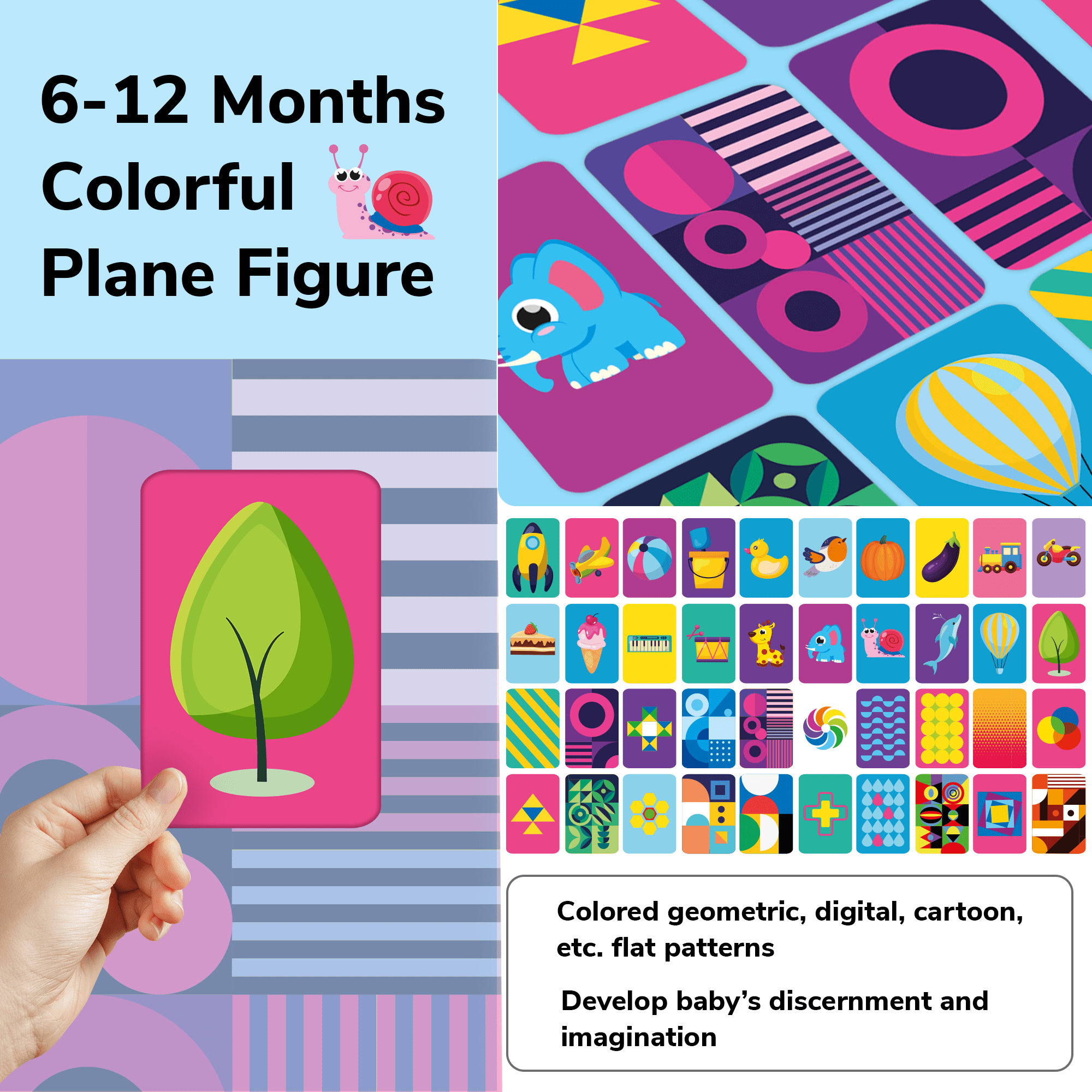 60 Contrast Baby Flash Cards | Colors, Animals, Geometric Shapes & Household Items